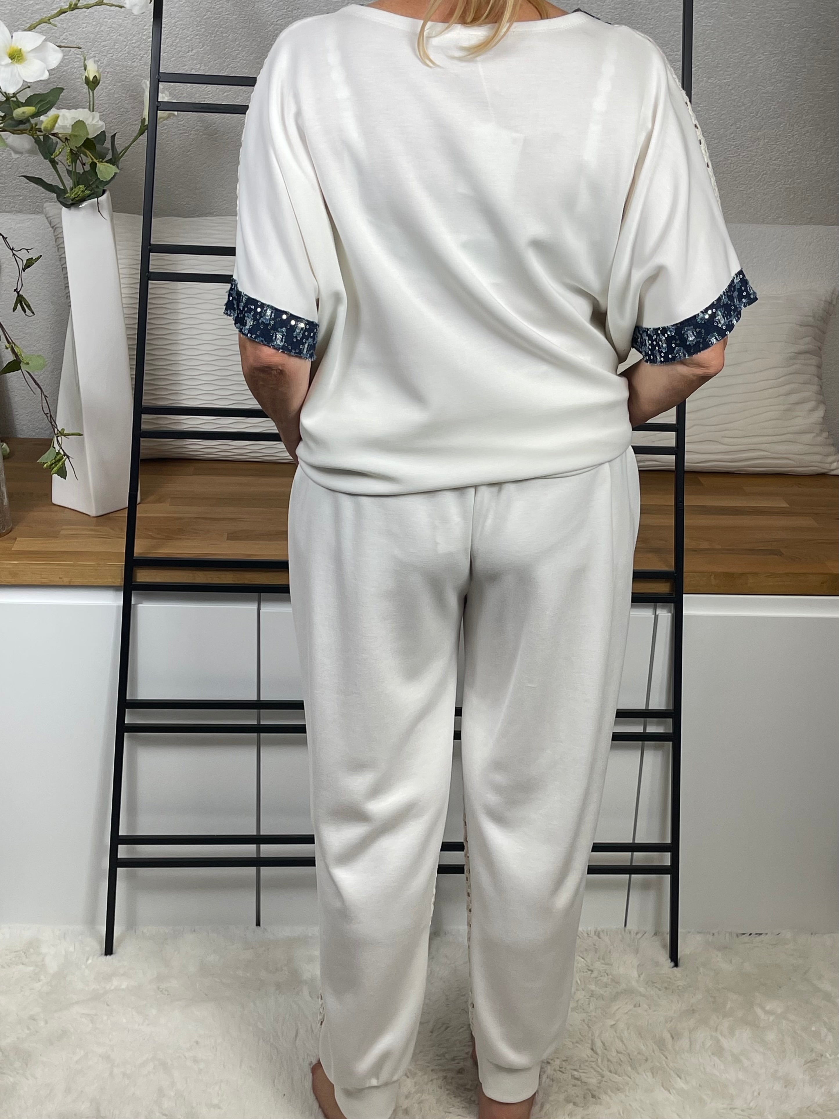 Damen T - Shirt „Fluffi / Elegance“ Einheitsgrösse Gr. 44 - 52 in weiß- blau