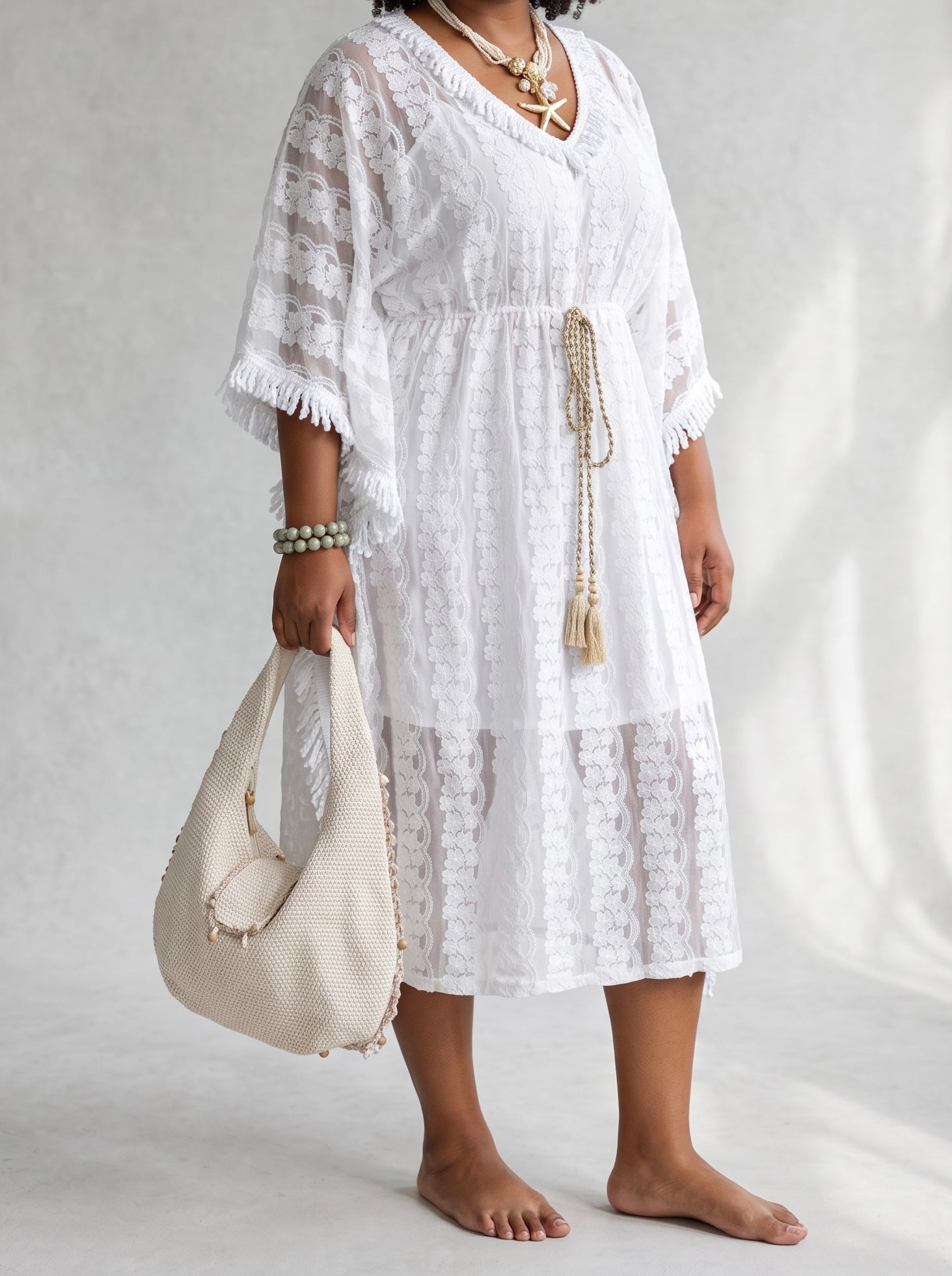 Kaftan - Kleid im „Boho“ Style in weiß