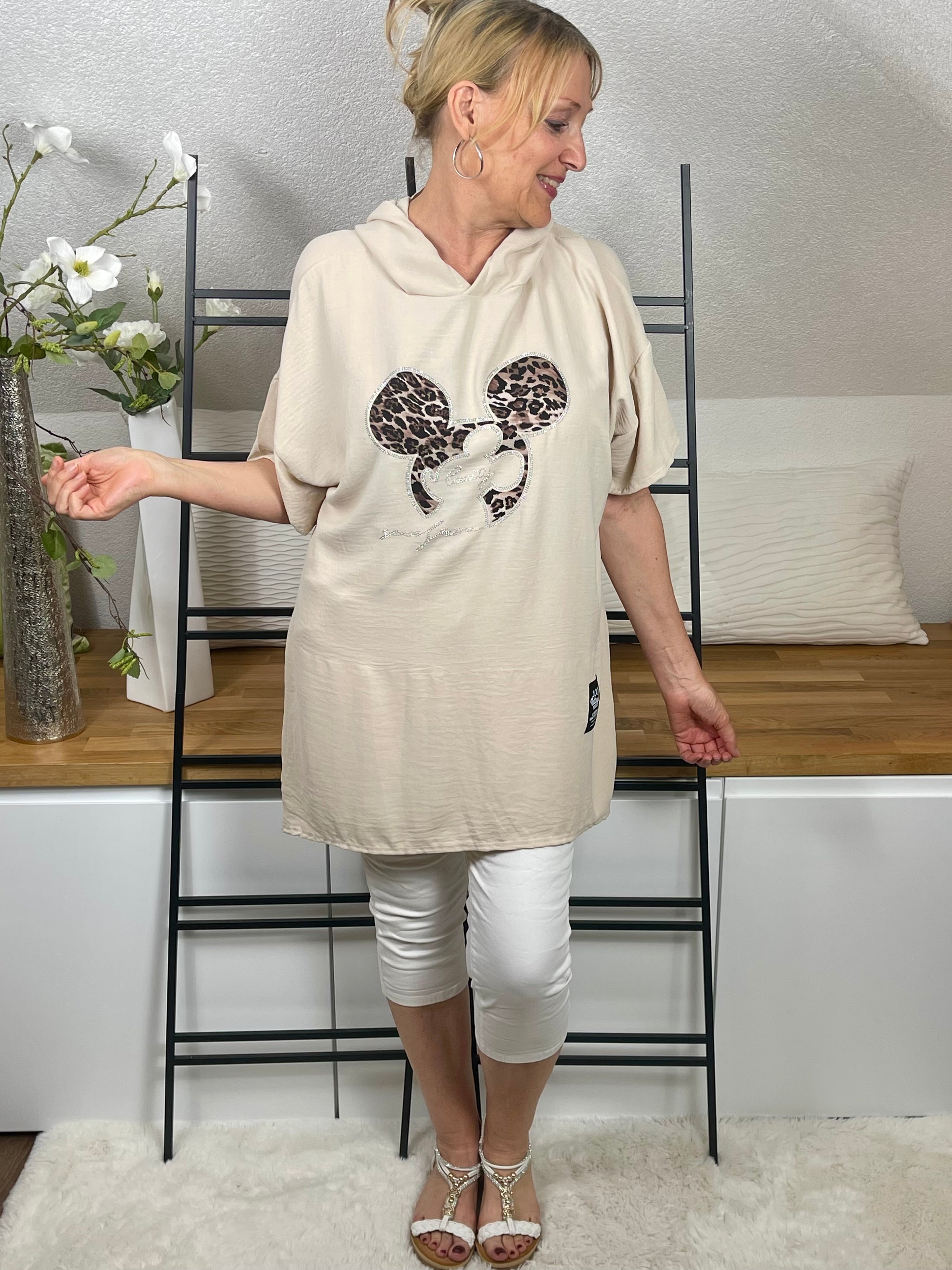 !!!!KEINE RETOURE MÖGLICH!!!! Damen Hoodie Shirt „Mickey“ mit „Animal - Print“ Einheitsgröße Gr. 42 - 48+ in 3 Farben