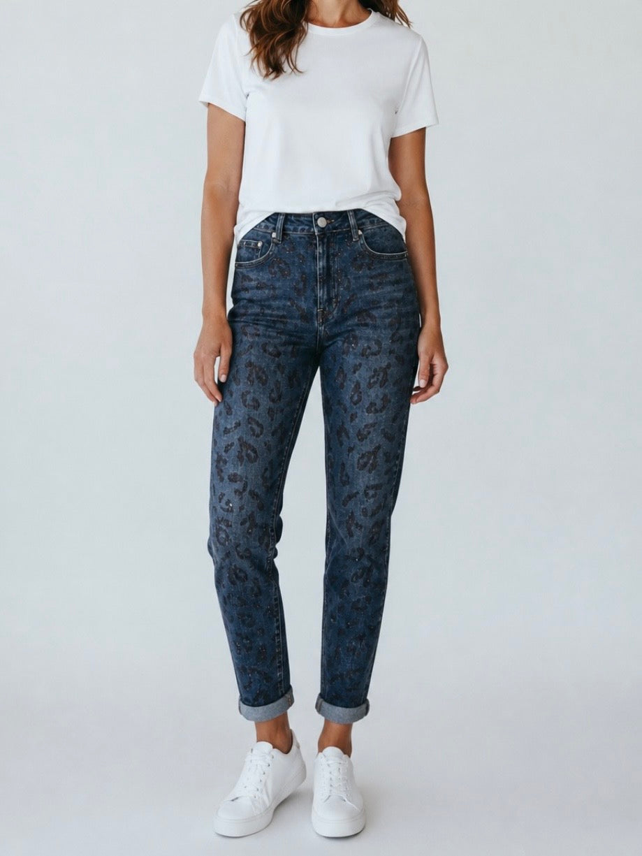 Jeans „Animal“ mit Glitzer in denim