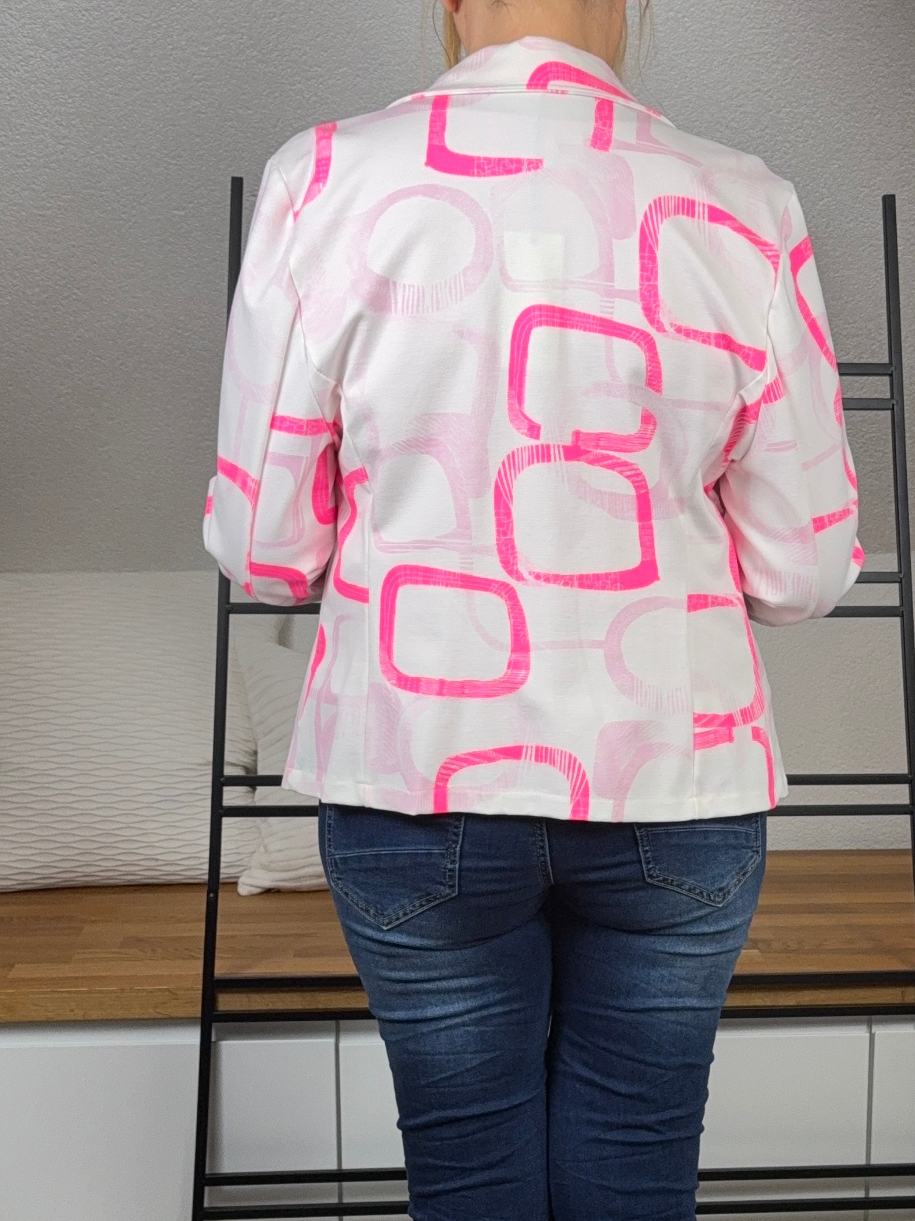 Blazer mit modernem Strukturmuster Einheitsgröße Gr. 38 - 42 in weiß - pink
