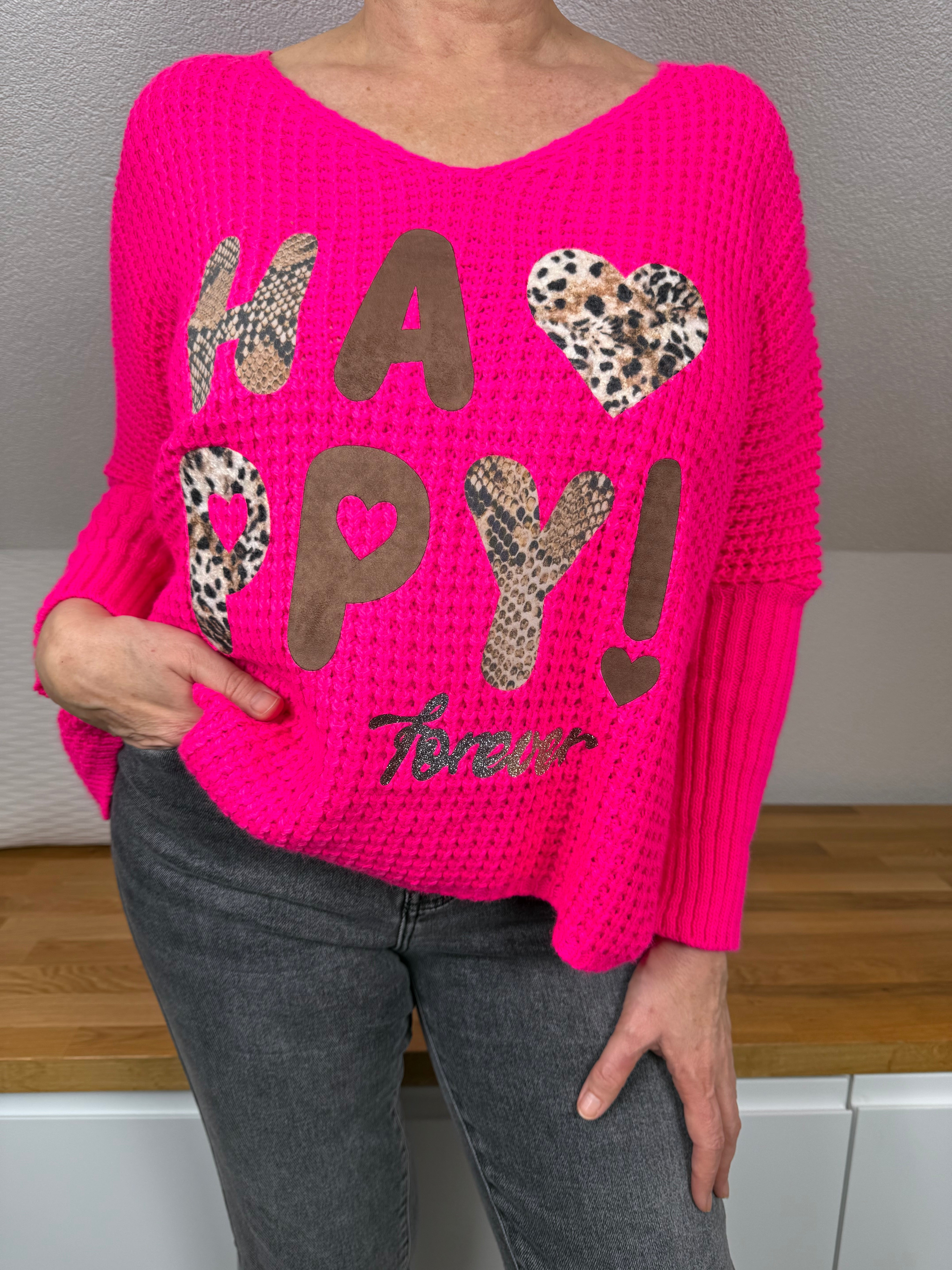 Kurzer Pullover "Be Happy Forever" Einheitsgröße 38 bis 42