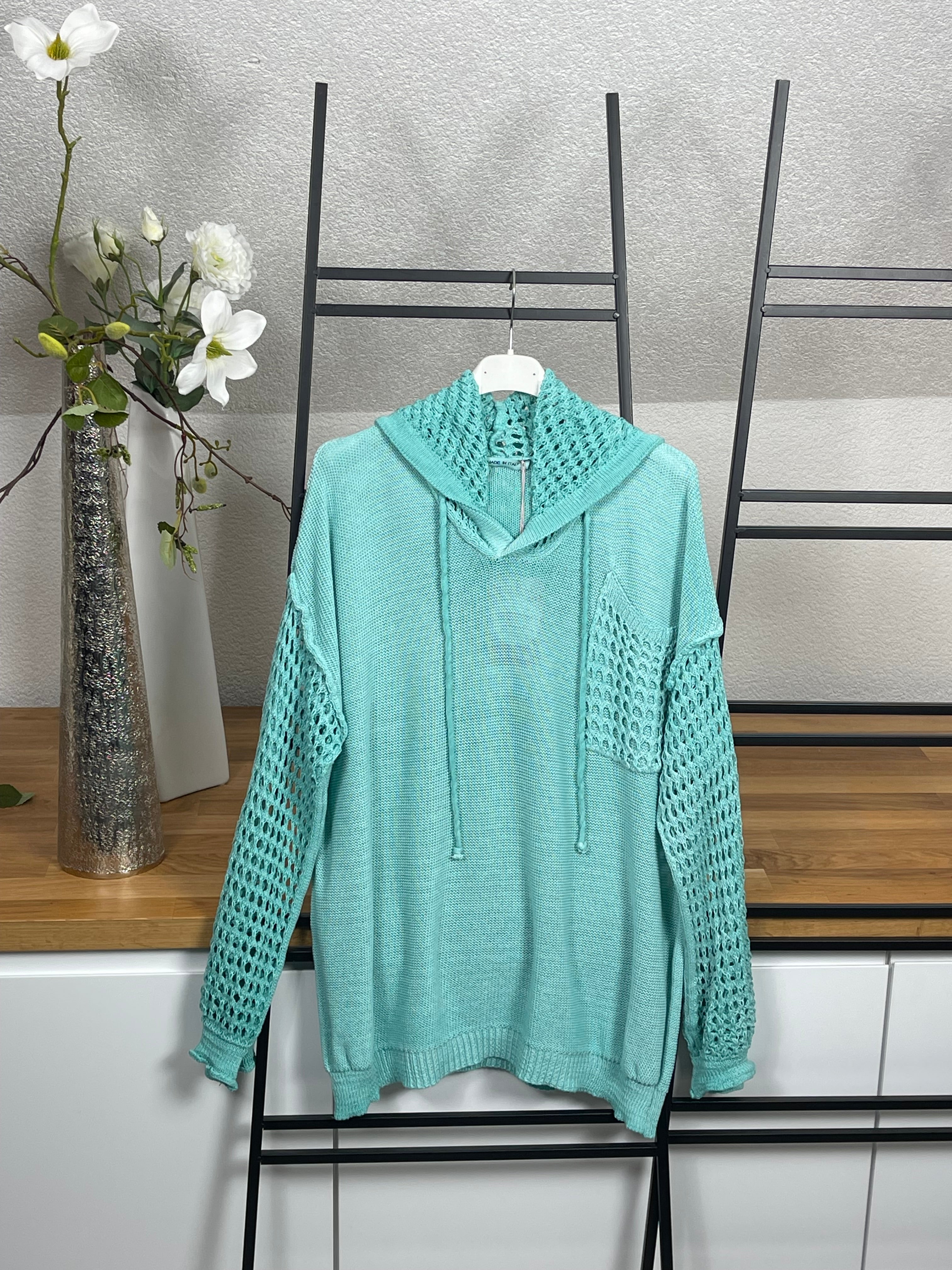 !!!!KEINE RETOURE MÖGLICH!!!! Damen - Hoodie mit Lochmuster Einheitsgrösse Gr. 38 - 46 in 4 Farben