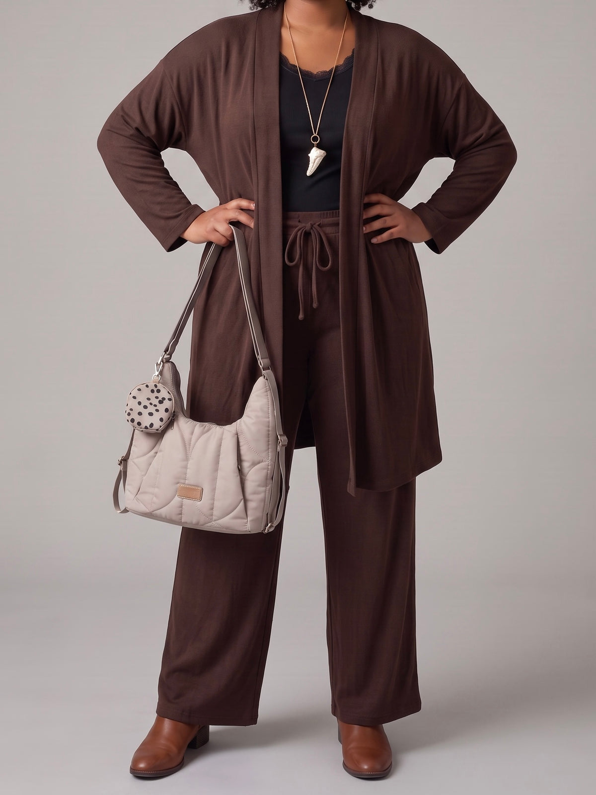 2 tlg. Feinstrick - Kombination - Hose mit elastischem Bund und Cardigan in 3 Farben