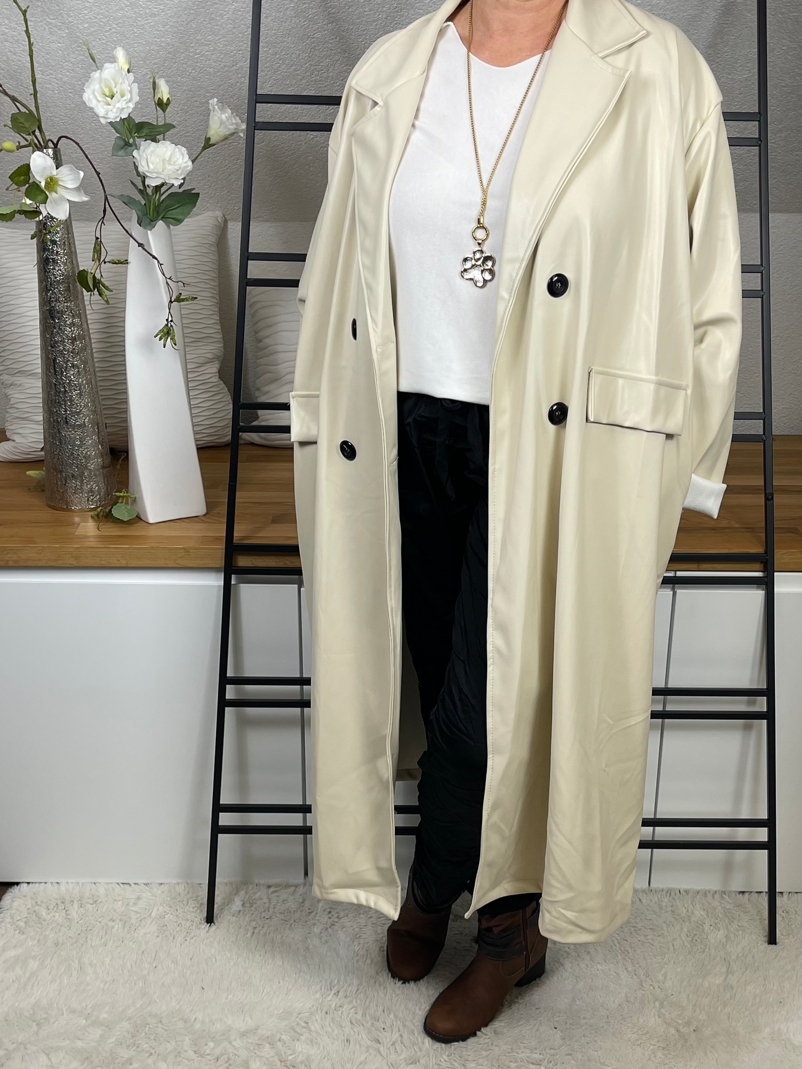 Eleganter Damen Lederimitat - Mantel mit Bindegürtel Einheitsgrösse Gr. 44 - 52 in 2 Farben