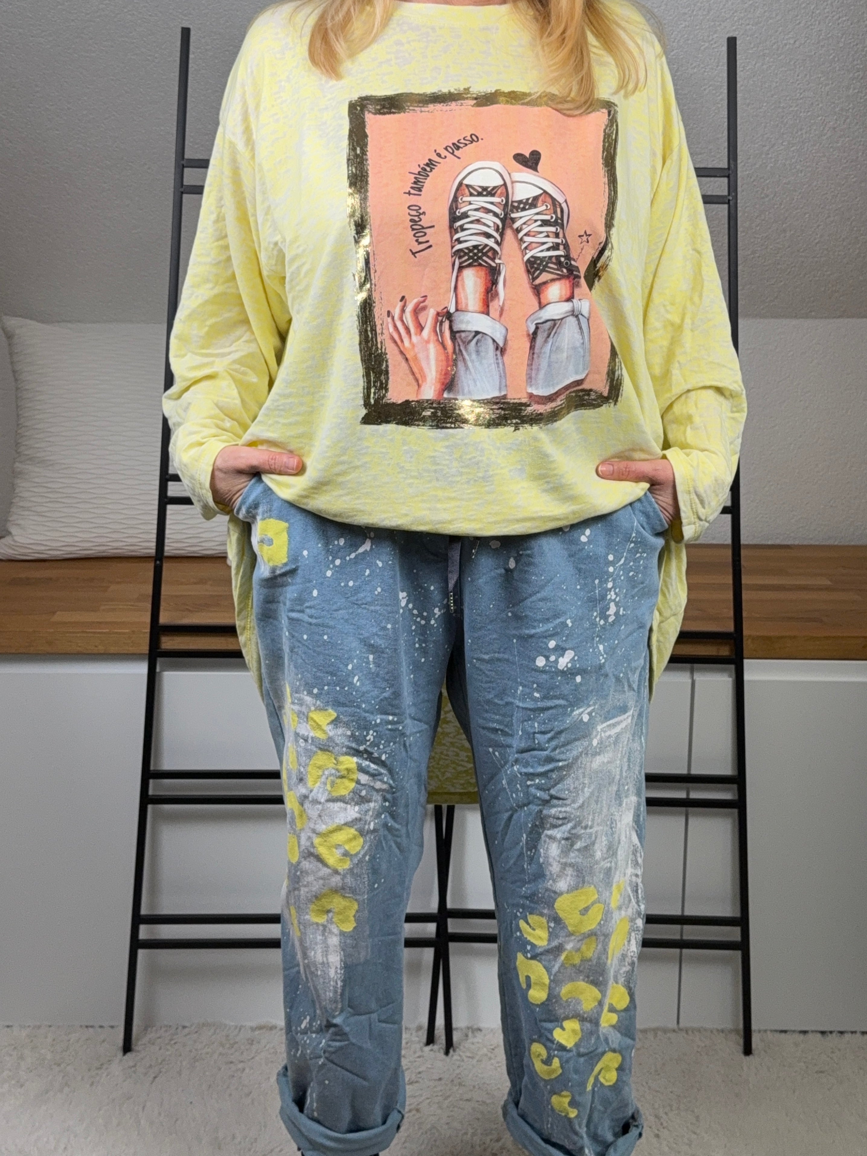 Long - Shirt „Sneaker“ Einheitsgröße Gr. 44 - 50 in vanille