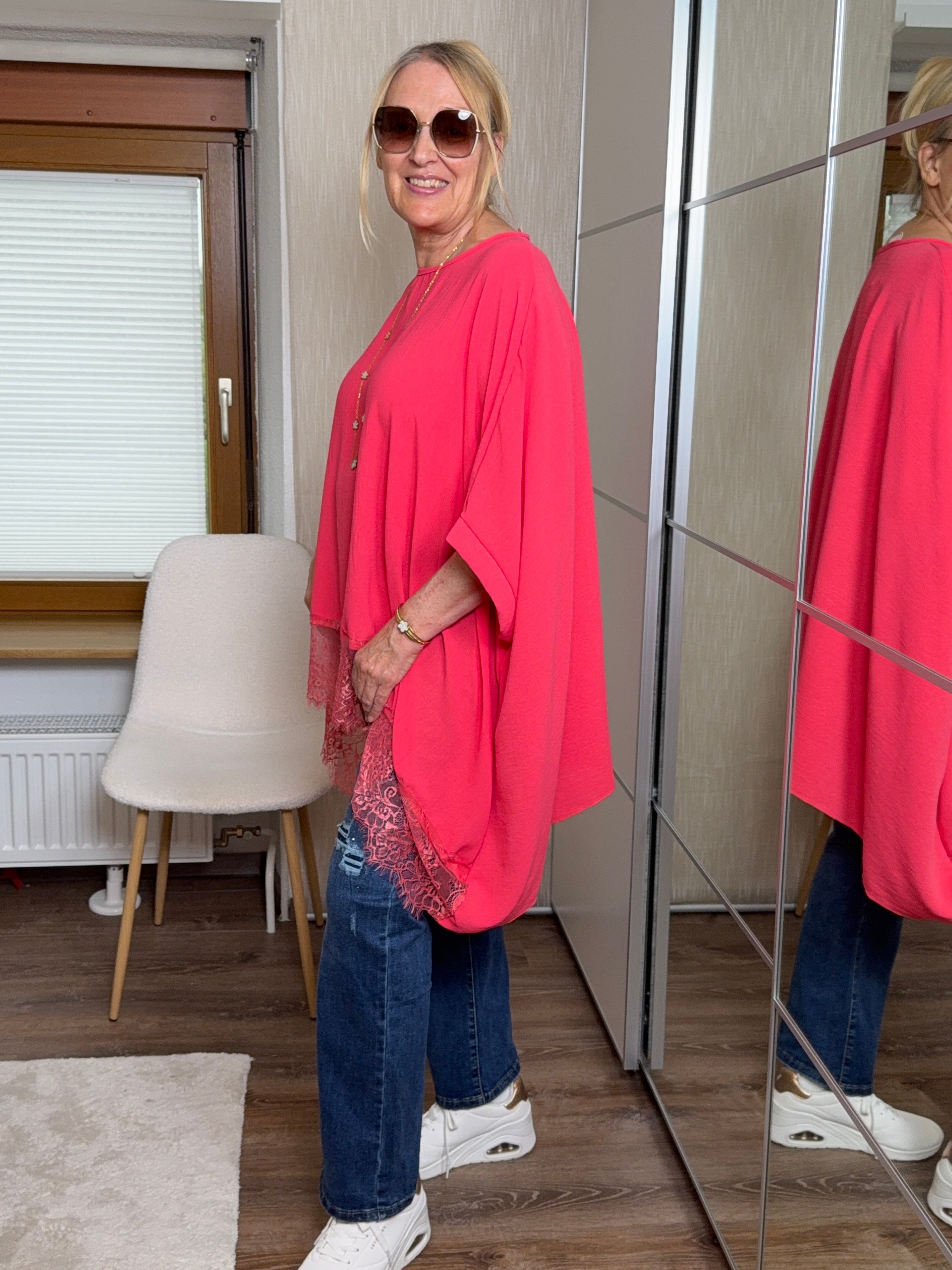 Tunika mit eleganter Spitze Einheitsgröße Gr. 38 - 54 in 3 Farben
