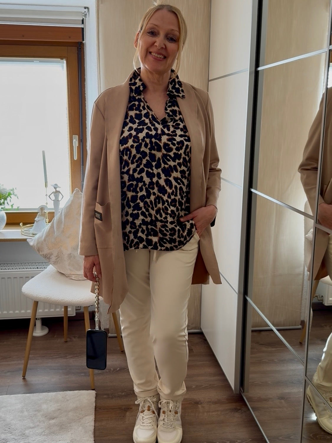 Hochwertiges Blusenshirt mit Seide und „Animal Print“ in Natur - braun - schwarz