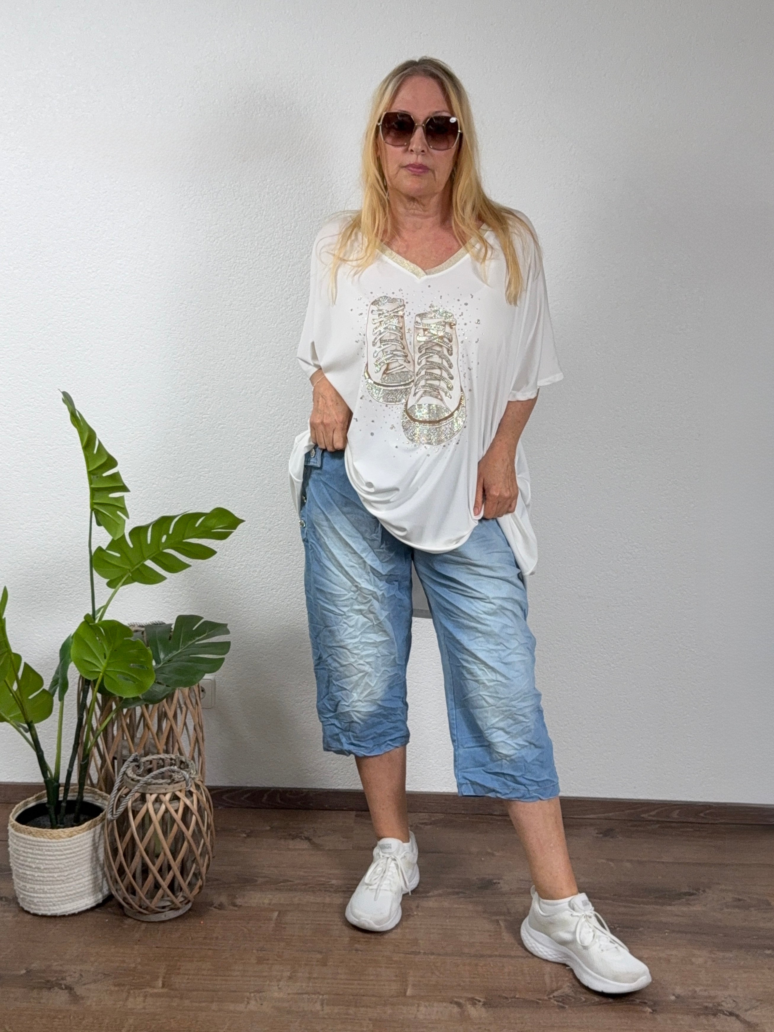 3/4 Jeans mit Kordel und edlen Knöpfen Einheitsgröße Gr. 46 - 54 in blau