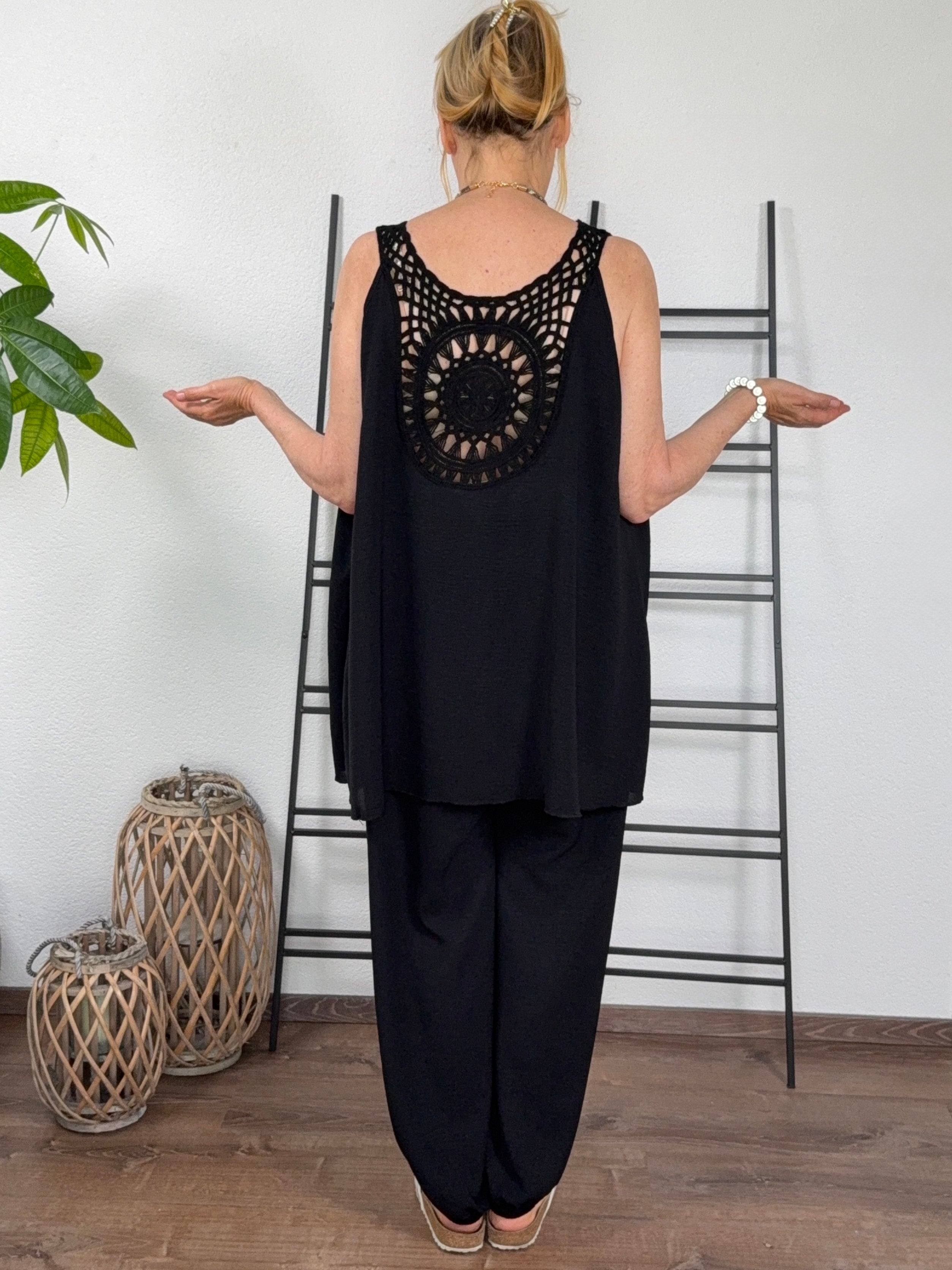 2 tlg. Kombination - Weite Hose und Top mit Spitze in vielen Farben