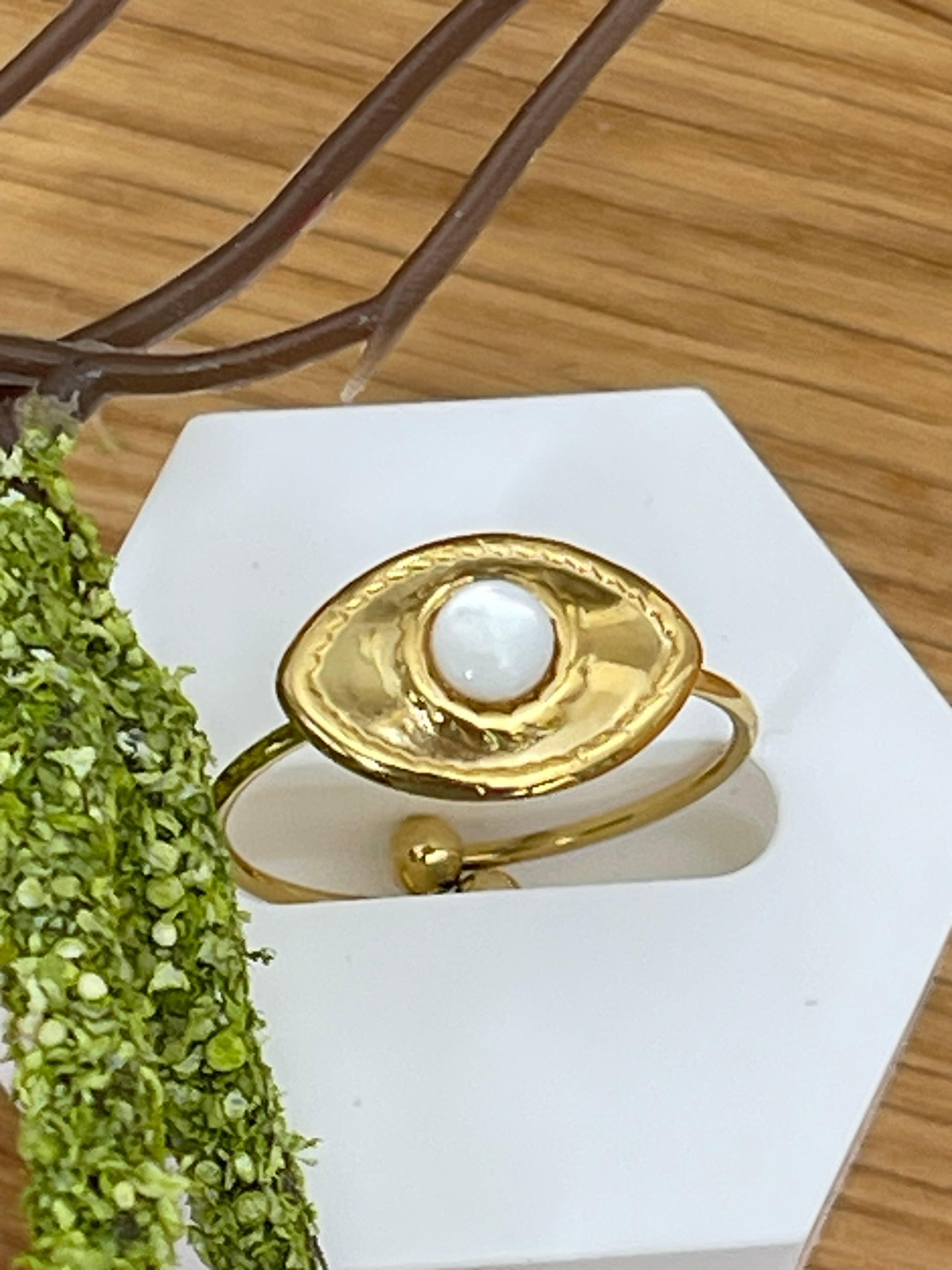 Verstellbarer Edelstahl Fingerring mit Perlmutt in gold, verschiedene Modelle