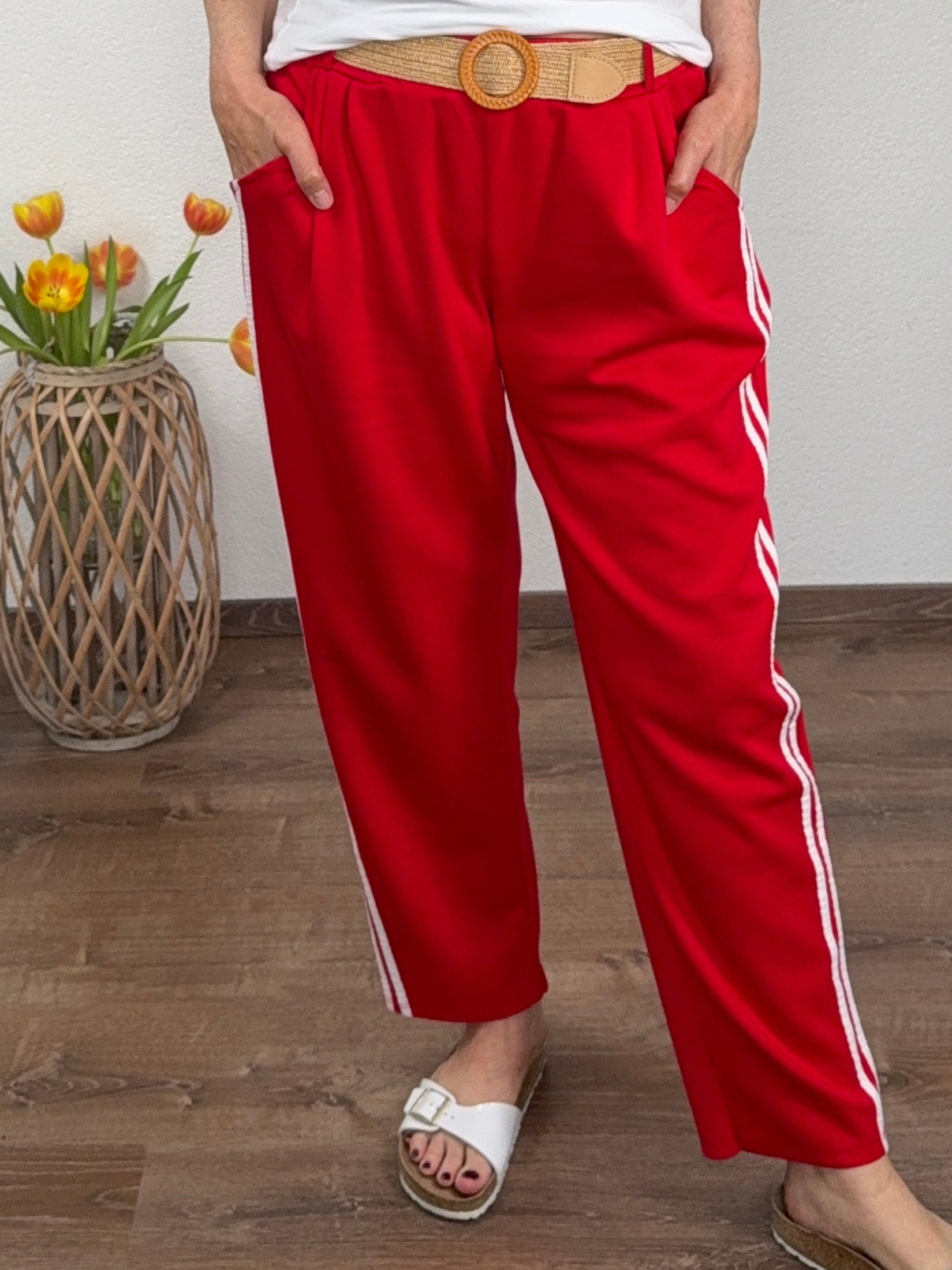 Elastische Bundfalten - Hose mit Galonstreifen Einheitsgröße Gr. 38 - 42 in 2 Farben