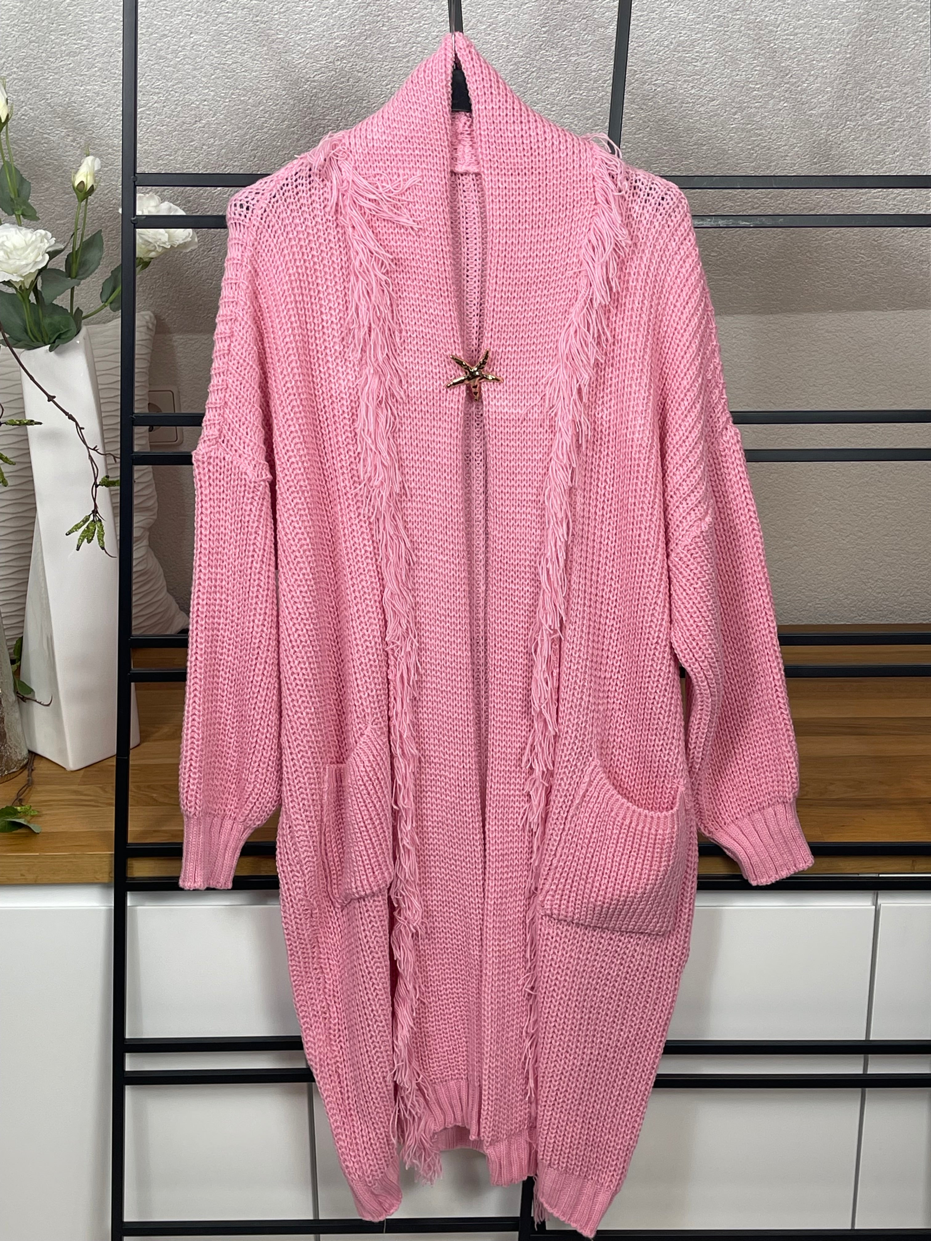 Damen Strickmantel mit Brosche Einheitsgrösse Gr. 38 - 54 in 7 Farben