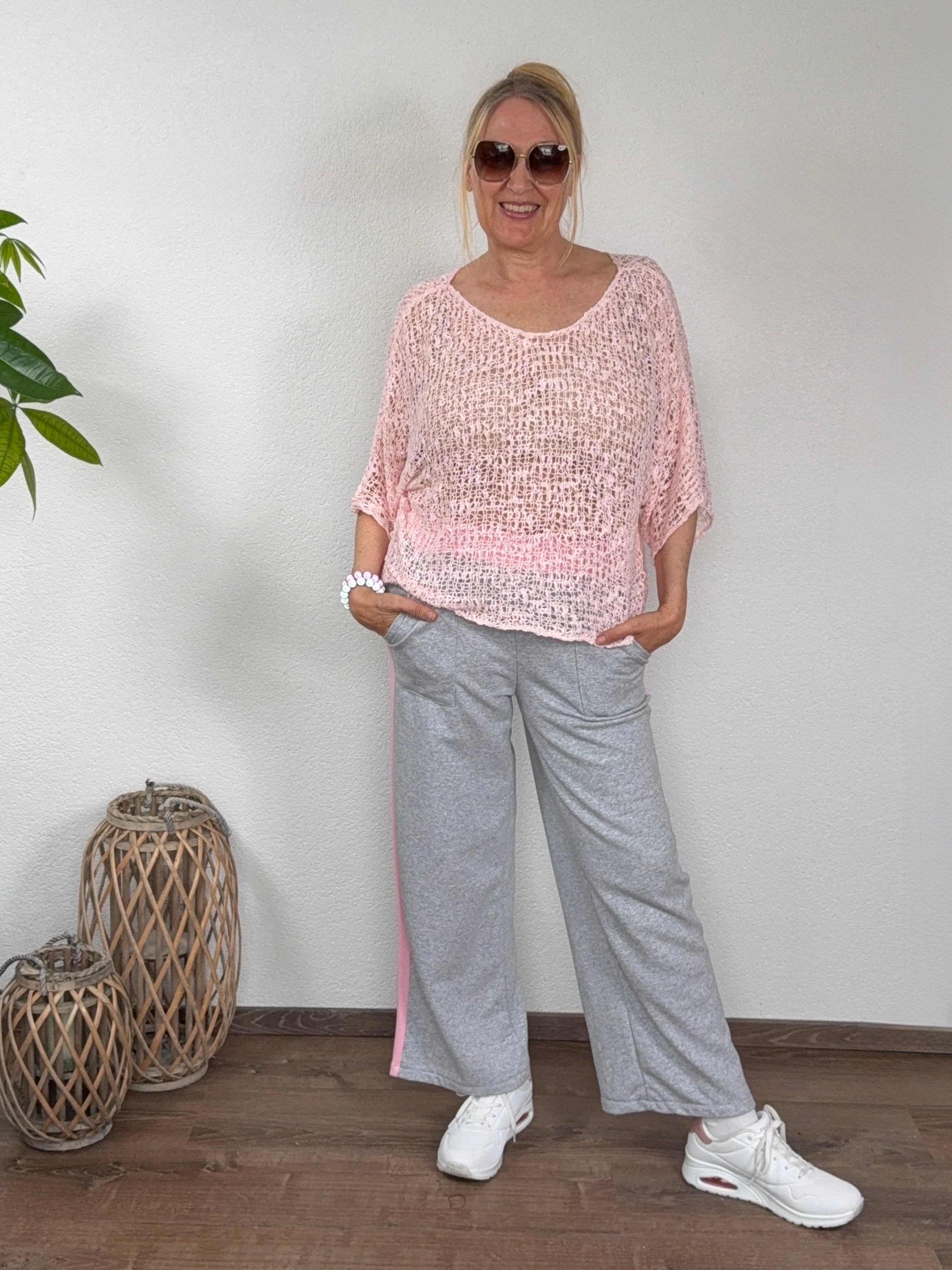 Elastische Hose mit breitem Bund und Galonstreifen in 6 Farben