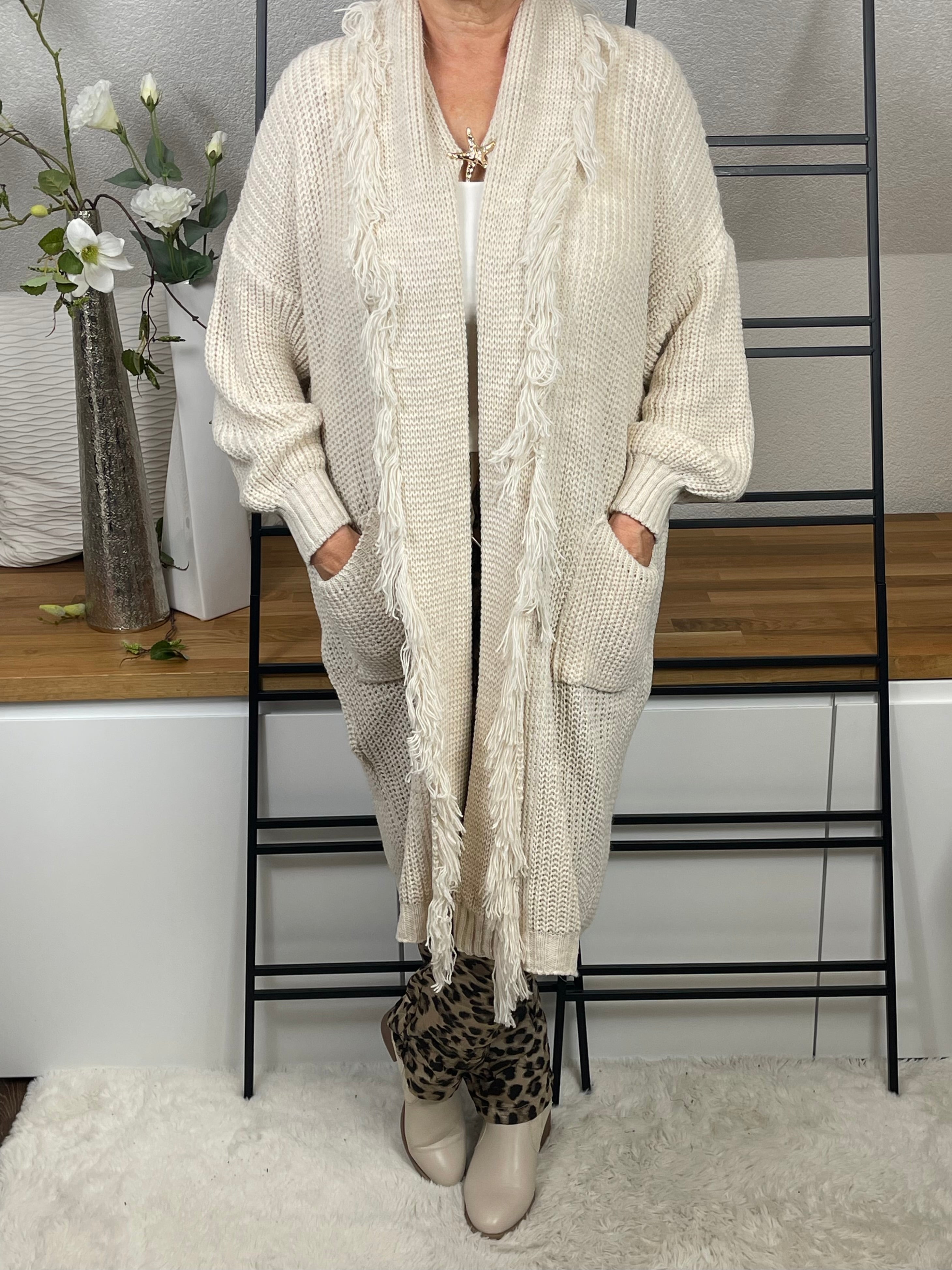 Damen Strickmantel mit Brosche Einheitsgrösse Gr. 38 - 54 in 7 Farben