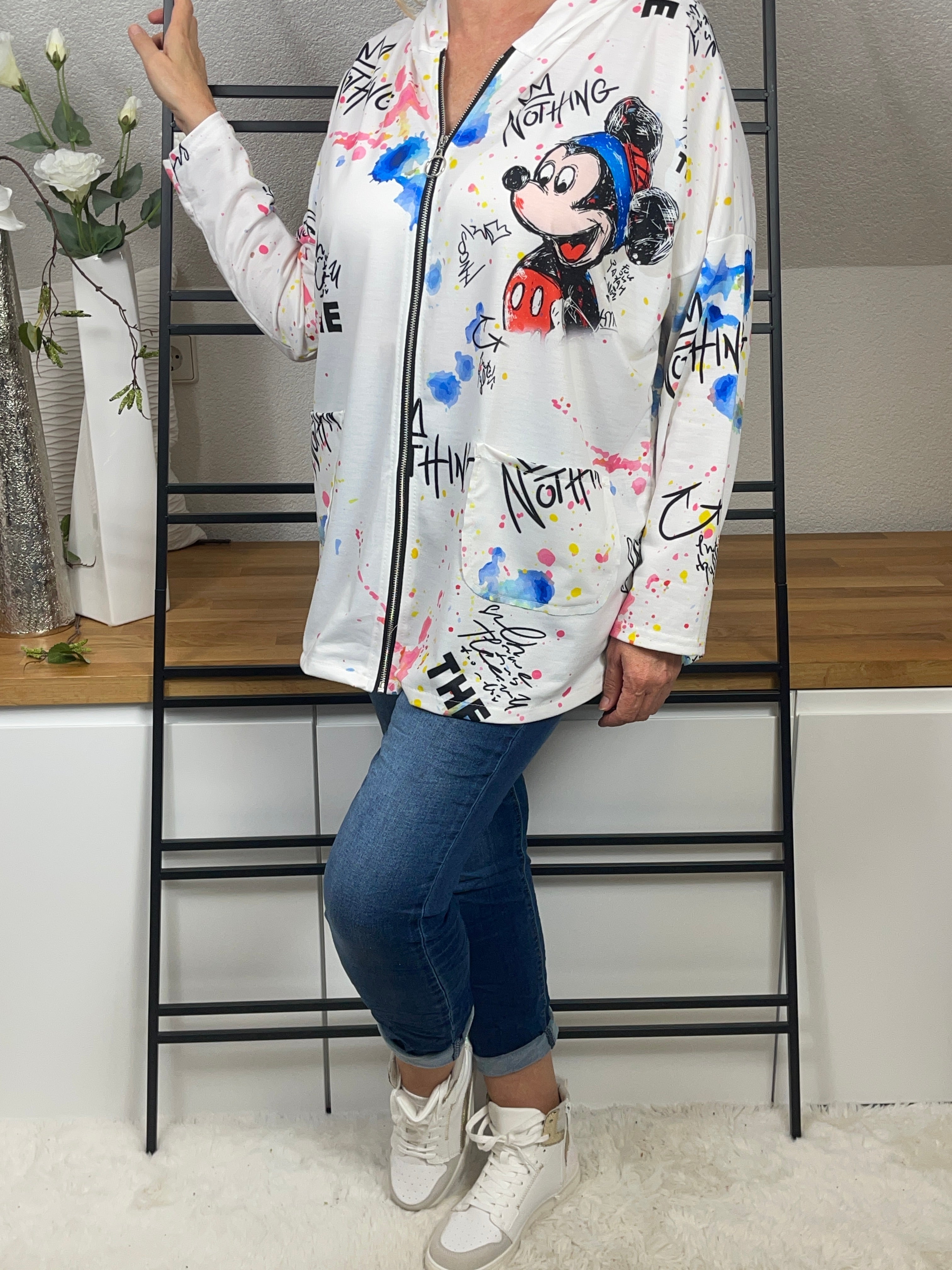 Edle leichte Damen Blusen  - Jacke „Mickey“ mit Kapuze Einheitsgrösse Gr. 38 - 44 in 3 Varianten