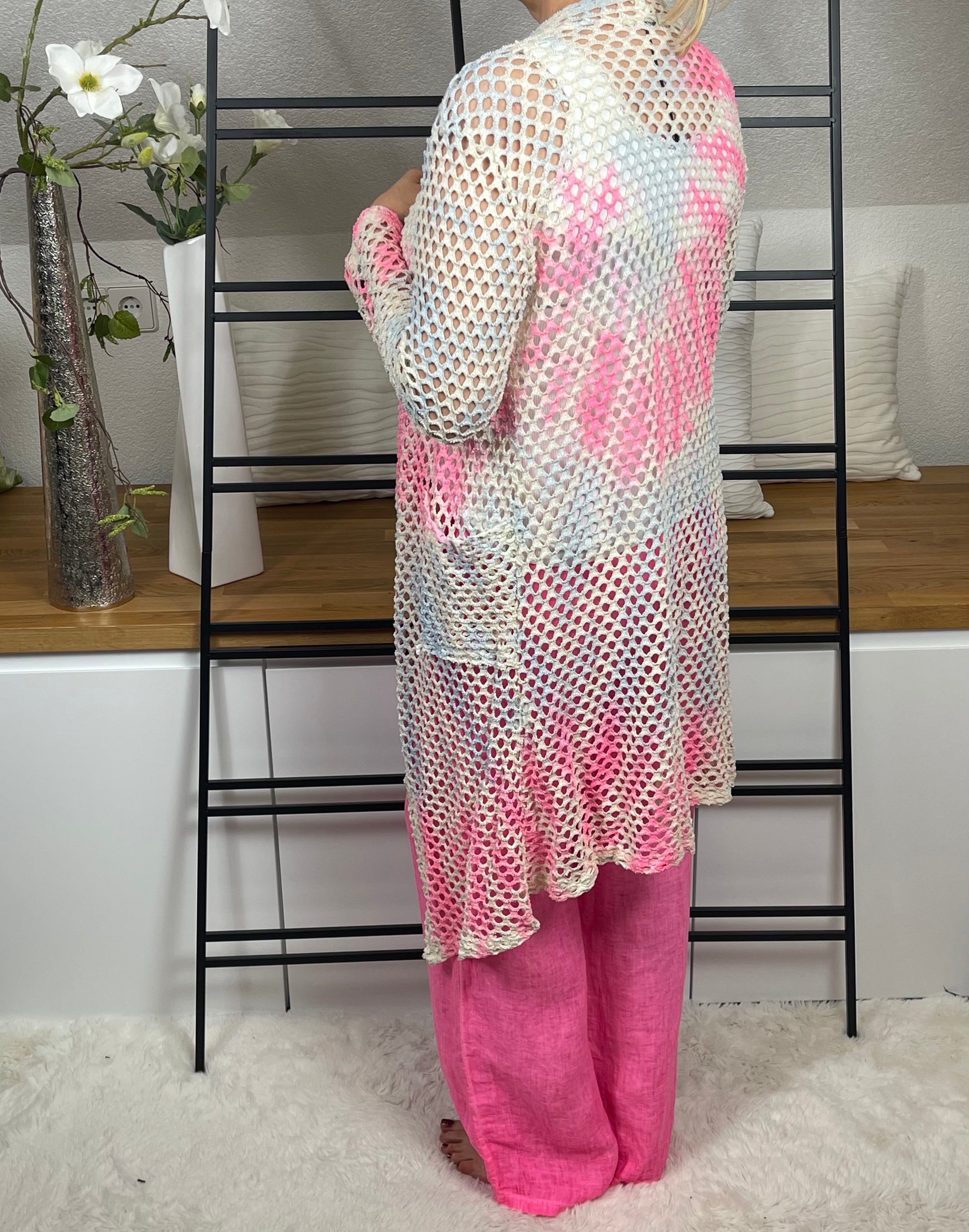 Damen - Cardigan „Netzoptik“ Einheitsgrösse Gr. 36 - 40/42 in neonfarben