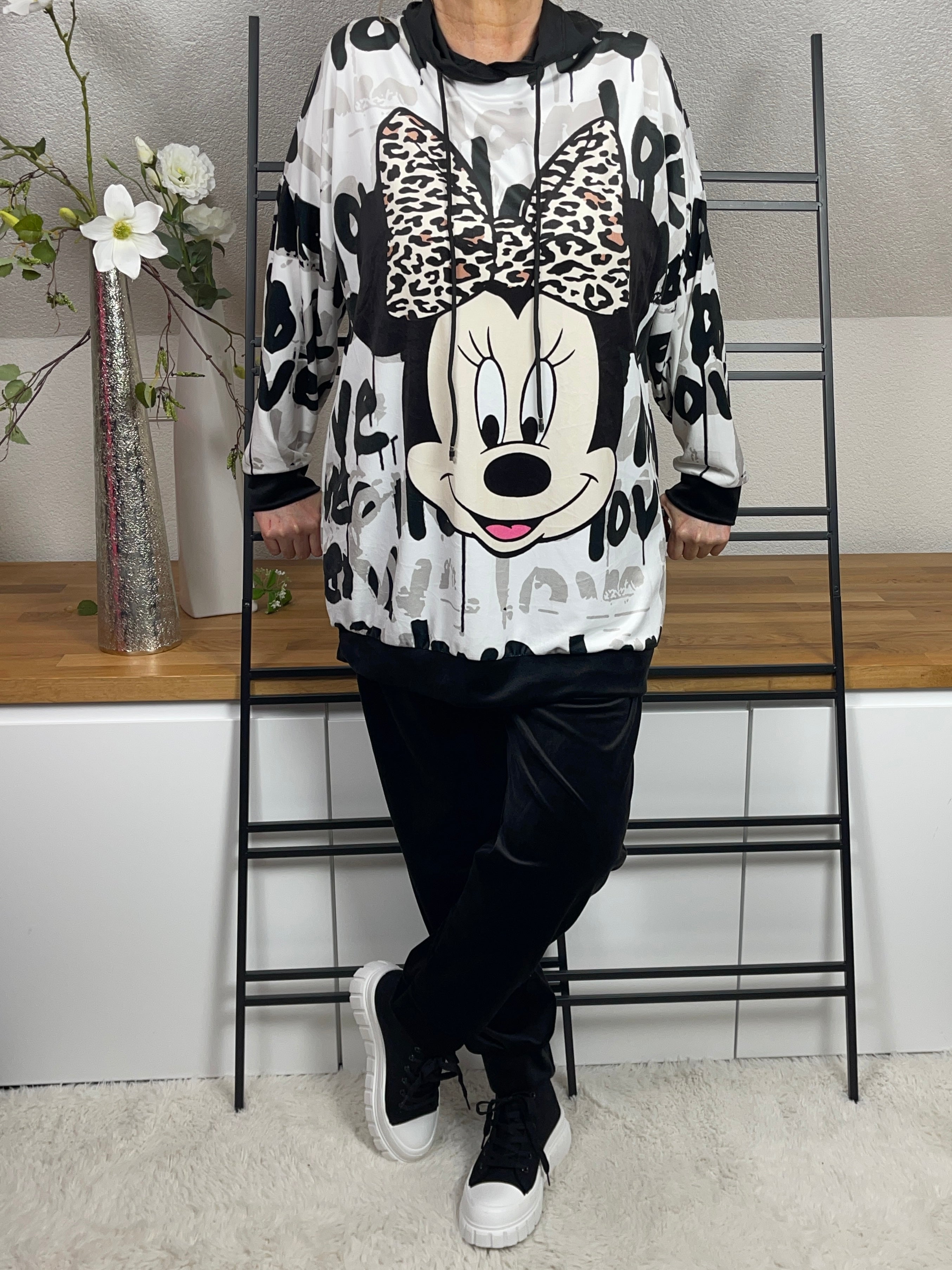 2 tlg. Damen - Kombi „Mickey“ Einheitsgröße Gr. 36 - 46 in schwarz - weiß