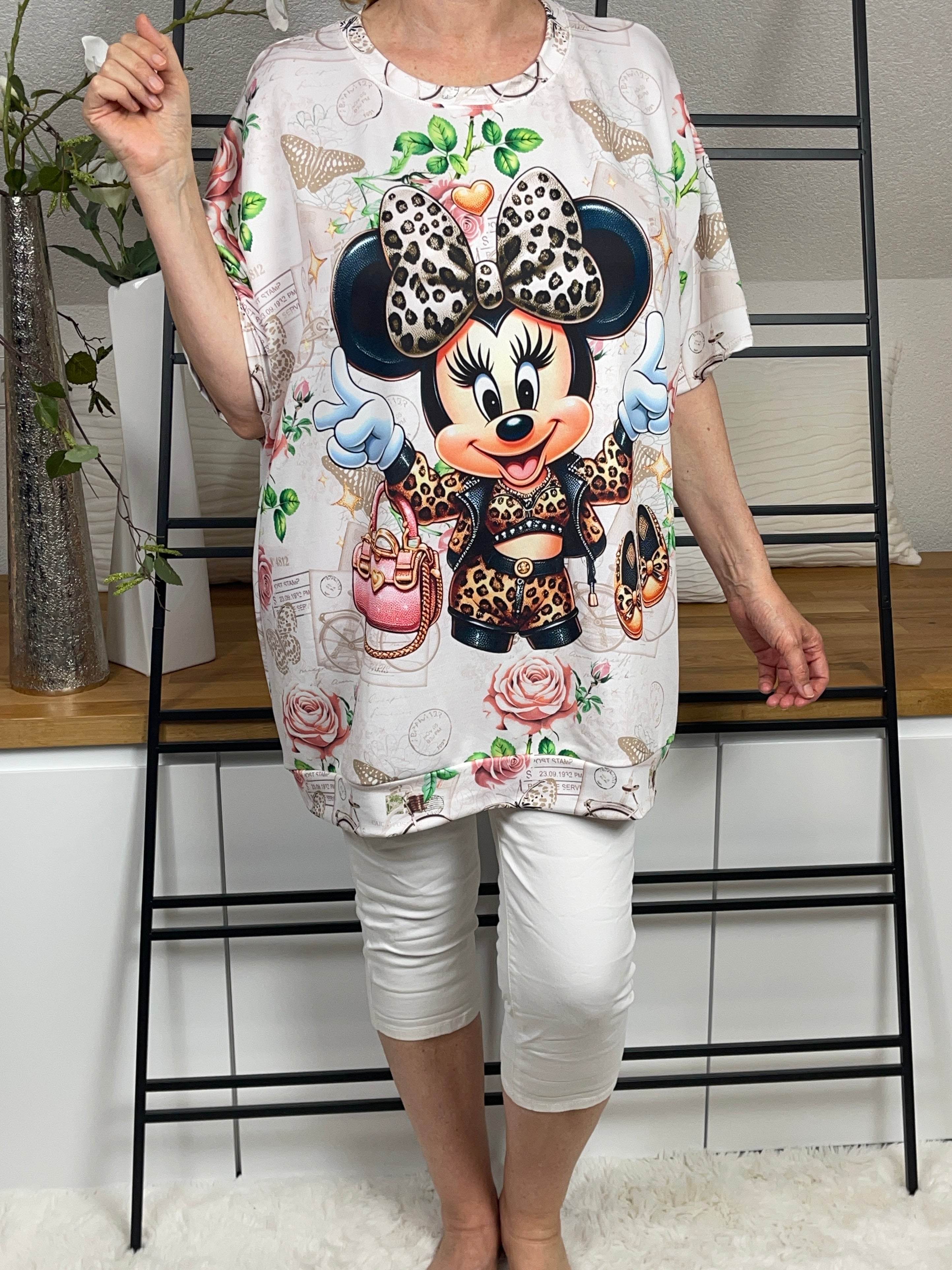 !!!!KEINE RETOURE MÖGLICH!!!! Damen - Tunika - Shirt „Minney“ mit Animal Flower Print Einheitsgrösse Gr. 38 - 48 in 6 Farben