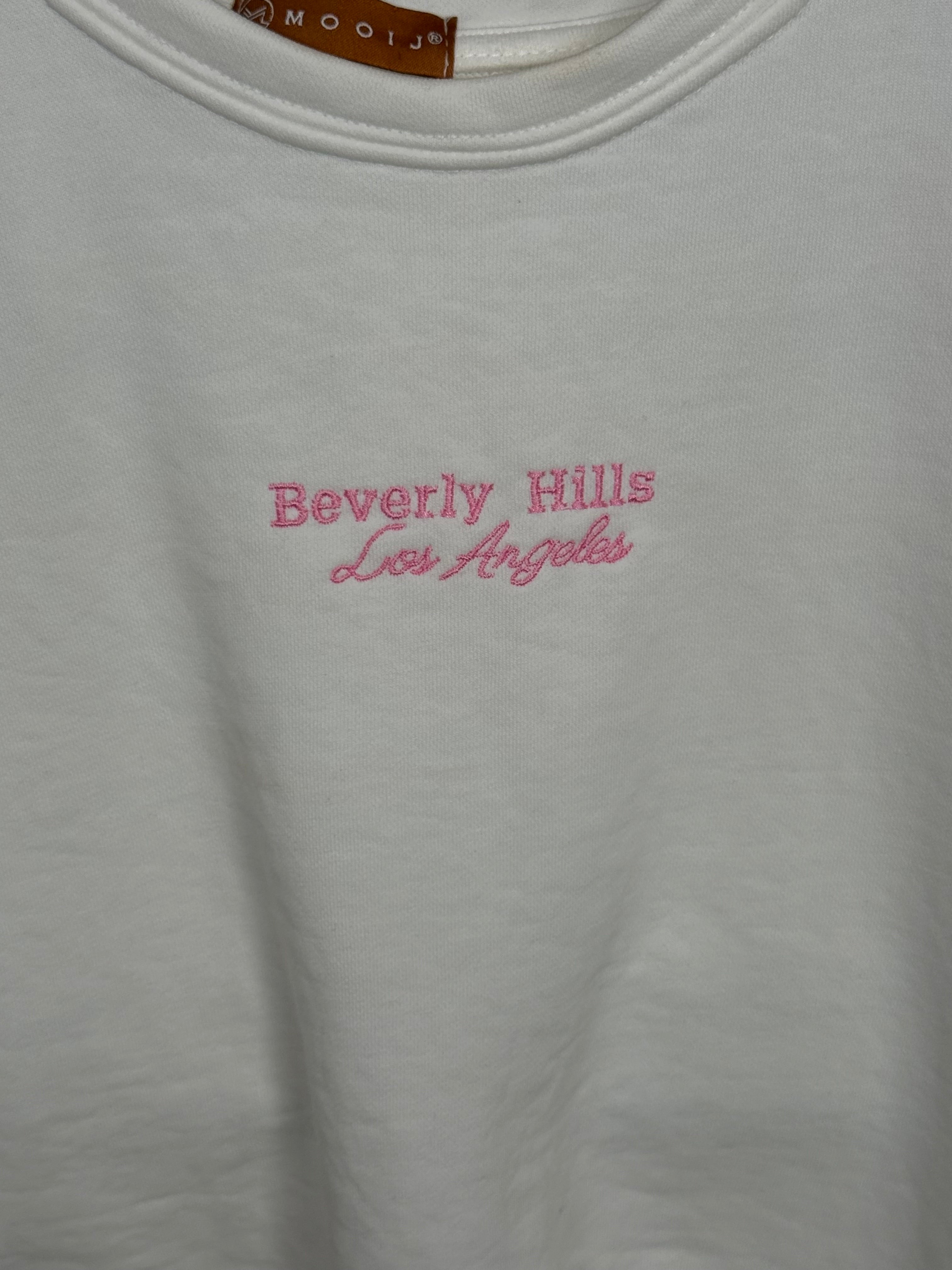 Trendiger Kurz Pullover mit Schriftzug Einheitsgrösse Gr. 36 - 42 in weiß - rosa