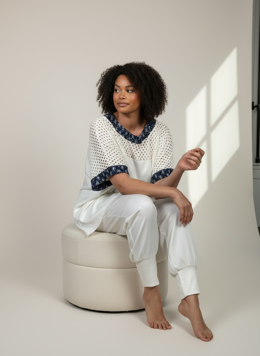 T - Shirt „Fluffi „Elegance“ in weiß- blau