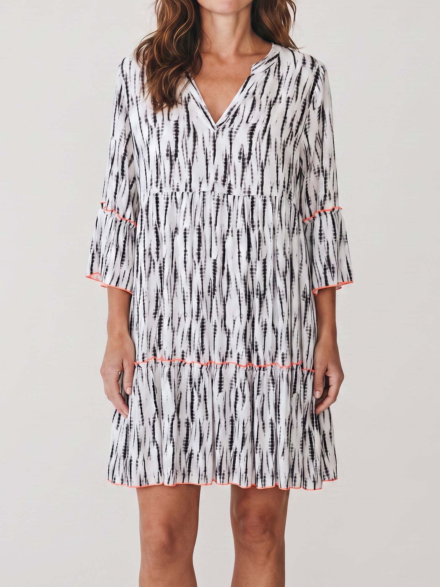 Boho - Tunika - Kleid in schwarz - weiß - koralle