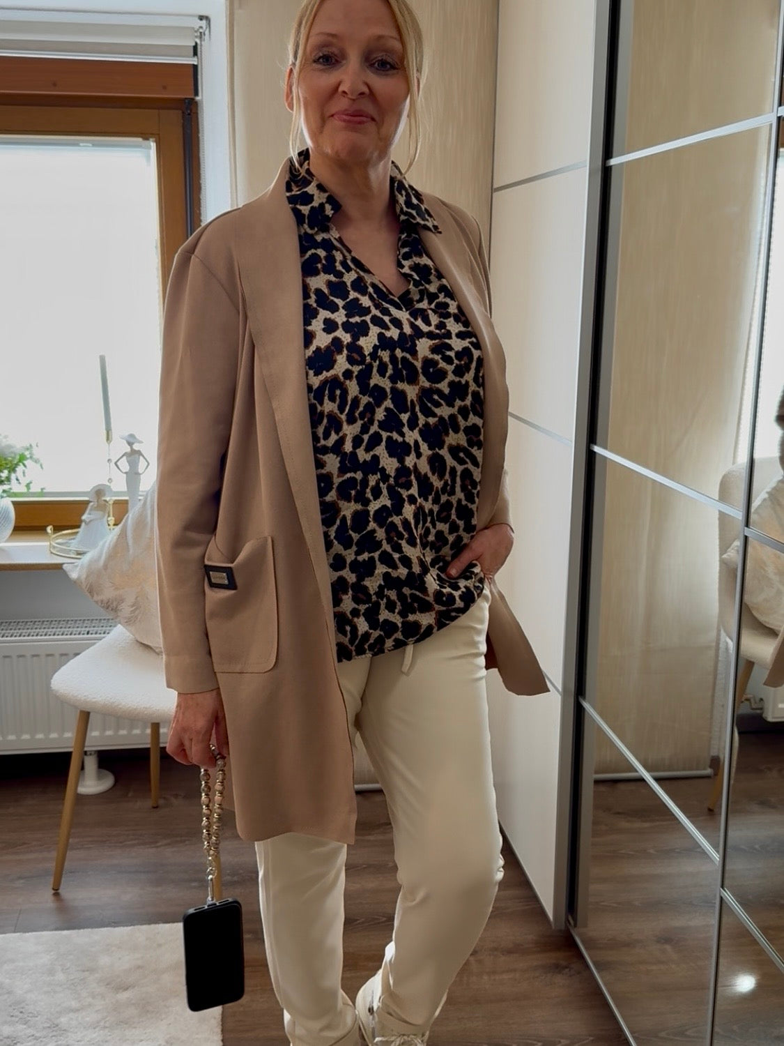 Hochwertiges Blusenshirt mit Seide und „Animal Print“ in Natur - braun - schwarz