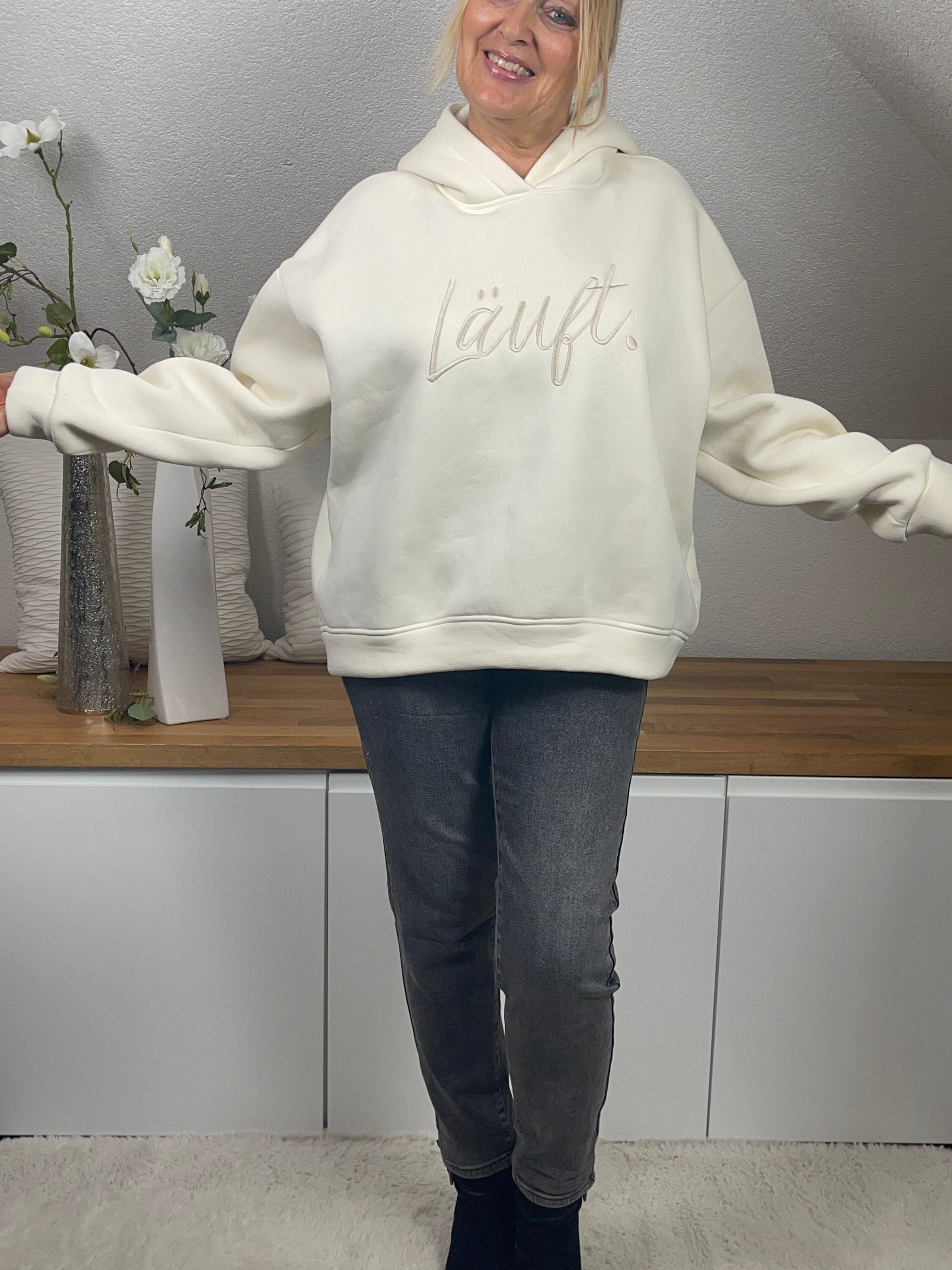 Hochwertiger Damen Hoodie „Läuft“ Einheitsgrösse Gr. 36 - 44 in 2 Farben