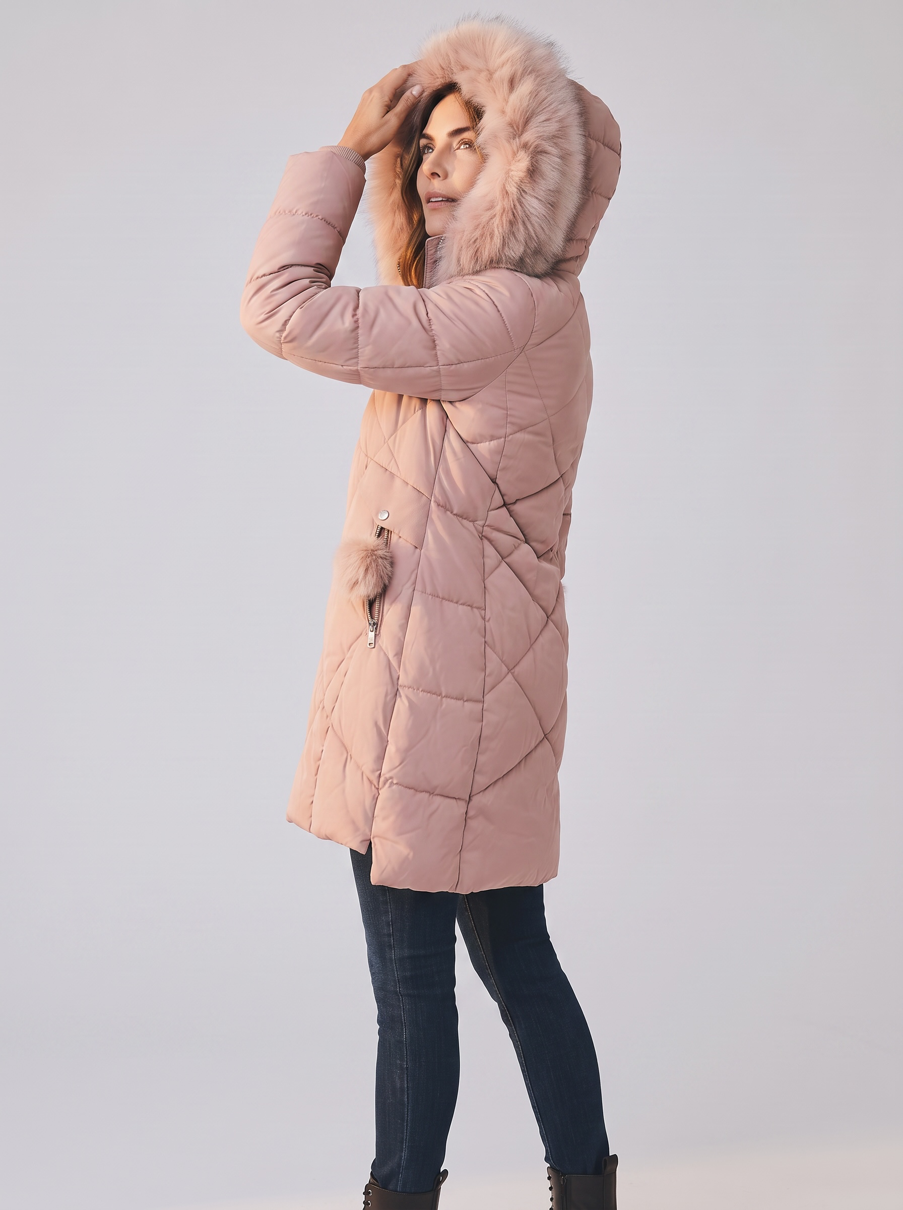 Flauschiger warmer Winter - Mantel in rosa