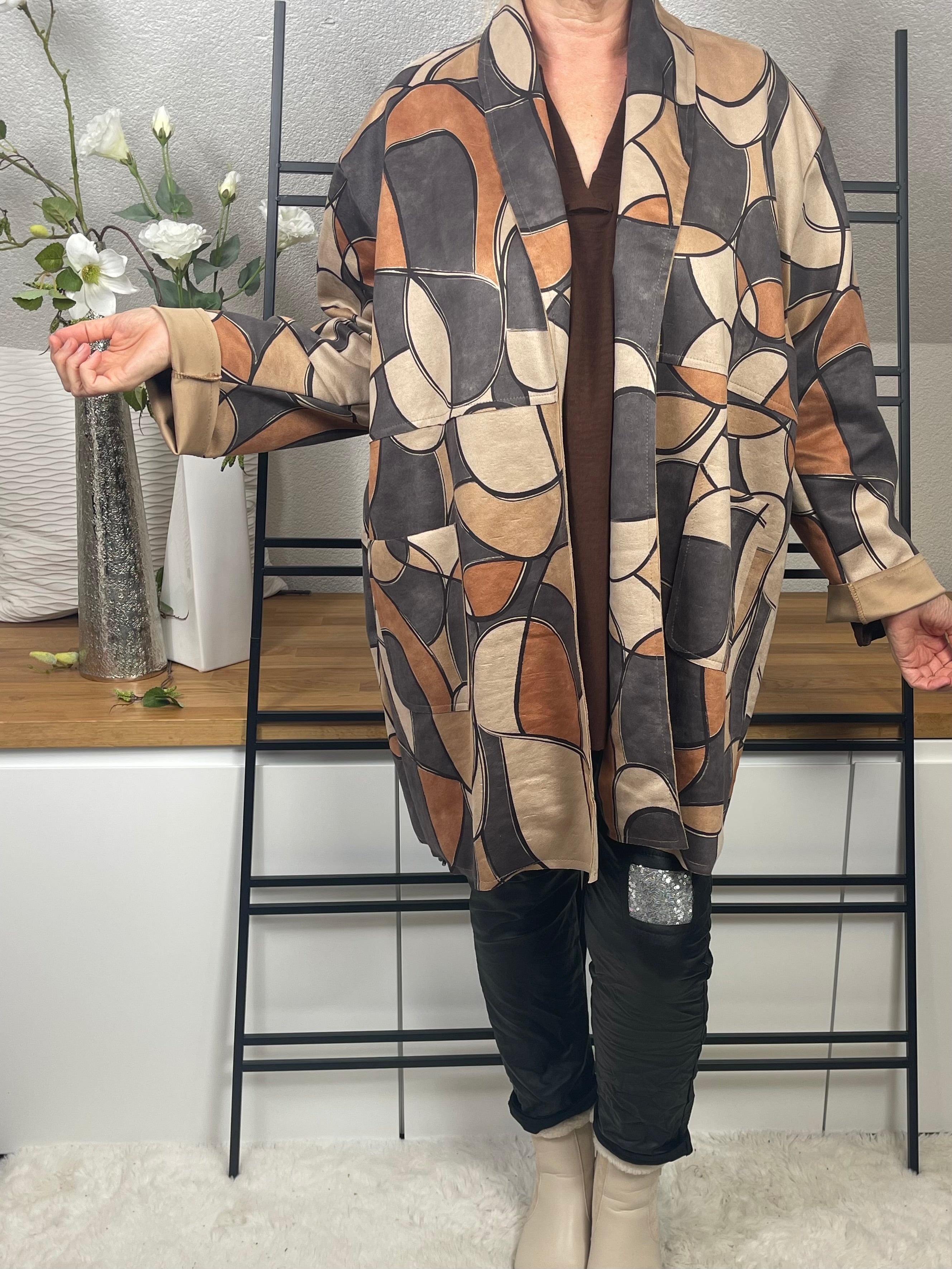 Damen Mantel „Wildlederoptik“ Einheitsgrösse Gr. 38 - 46 in braun - natur