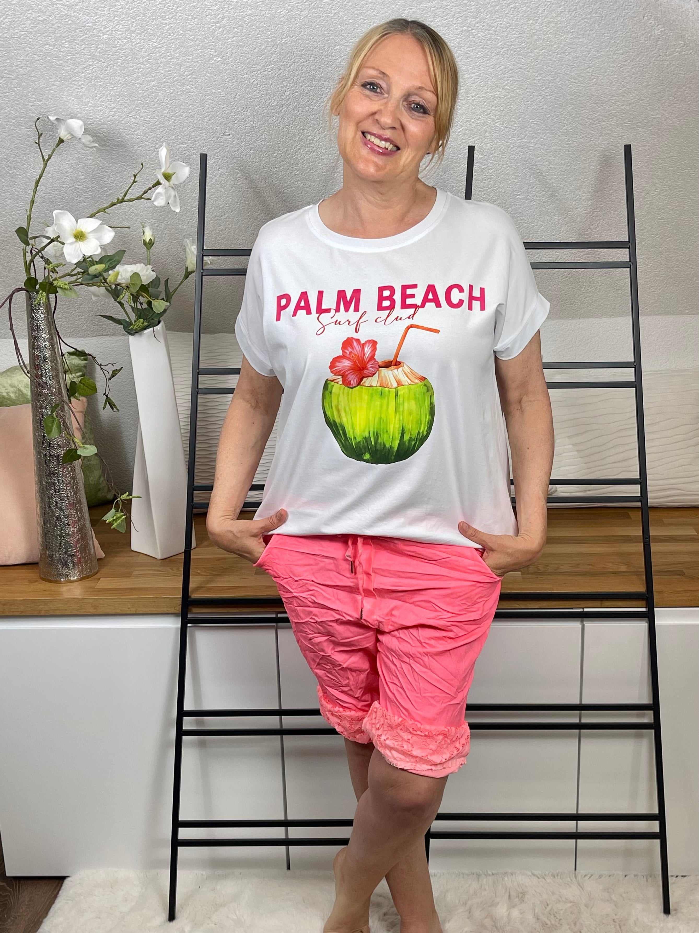 !!!!KEINE RETOURE MÖGLICH!!!! Damen 3/4 Jogpant - Short mit Spitze Einheitsgröße Gr. 42 - 48 in Neonkoralle