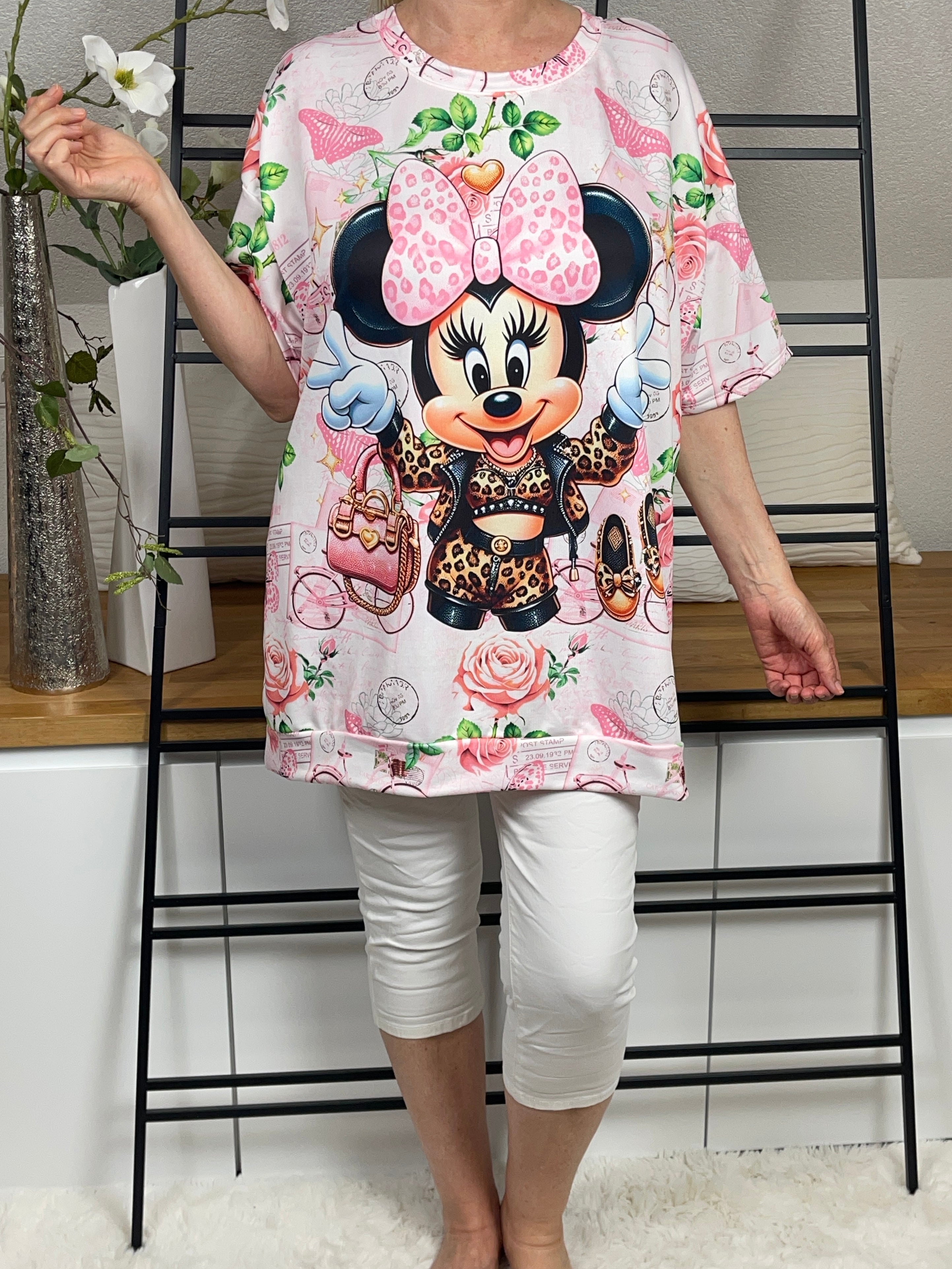 !!!!KEINE RETOURE MÖGLICH!!!! Damen - Tunika - Shirt „Minney“ mit Animal Flower Print Einheitsgrösse Gr. 38 - 48 in 6 Farben