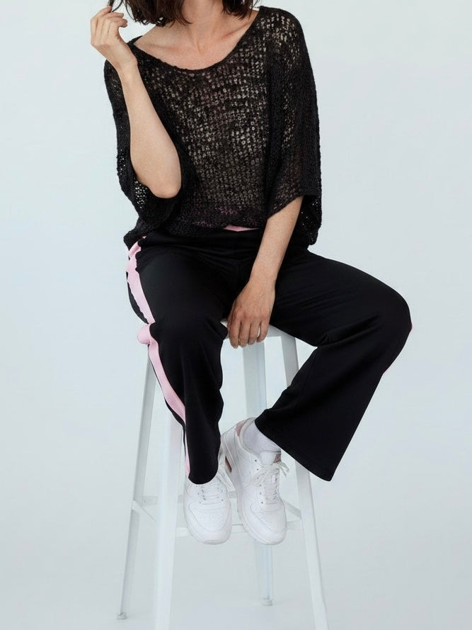 Trendige Sweat - Hose mit breitem Bund und Galonstreifen in 6 Farben