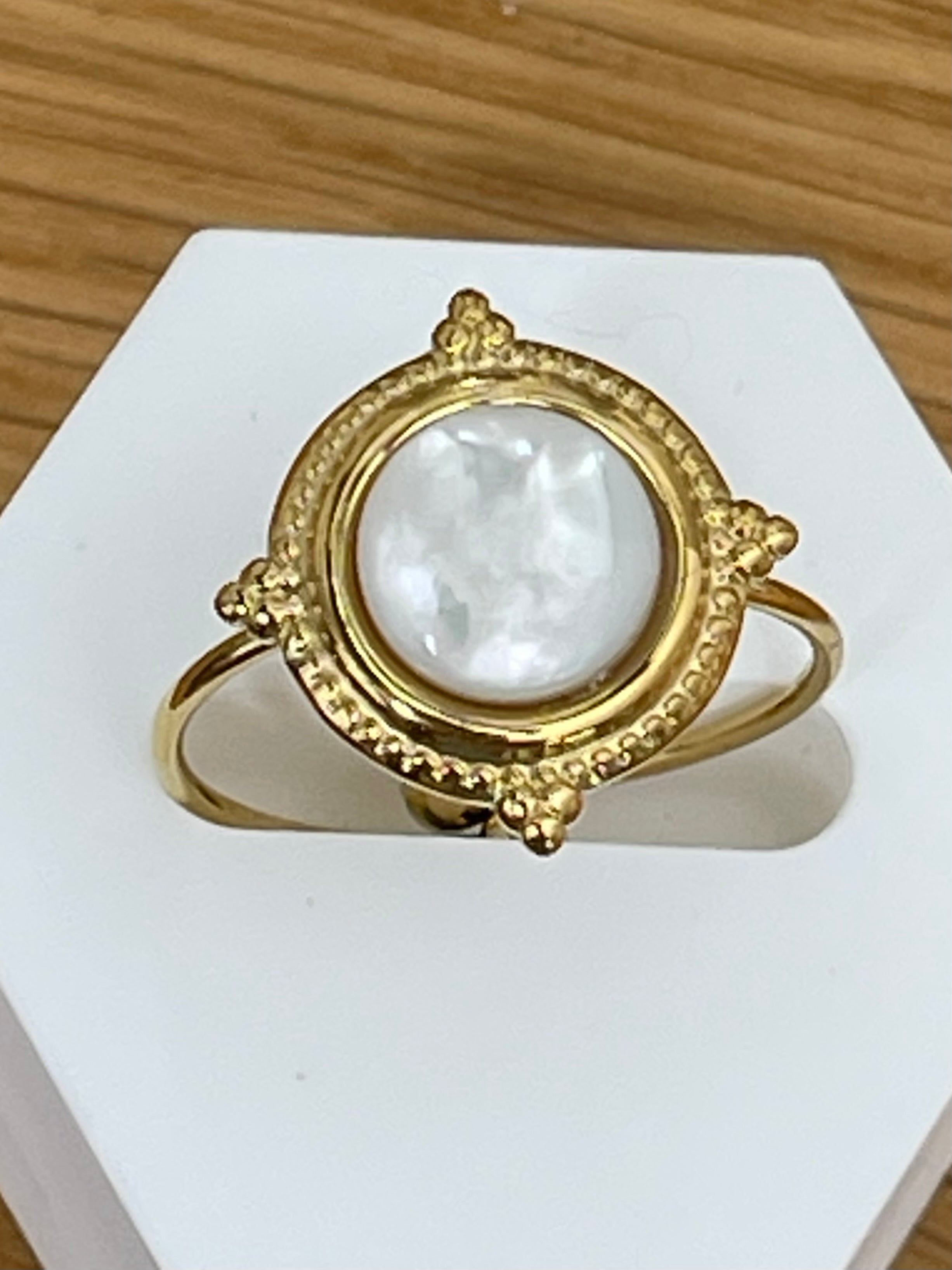 Verstellbarer Edelstahl Fingerring mit Perlmutt in gold, verschiedene Modelle