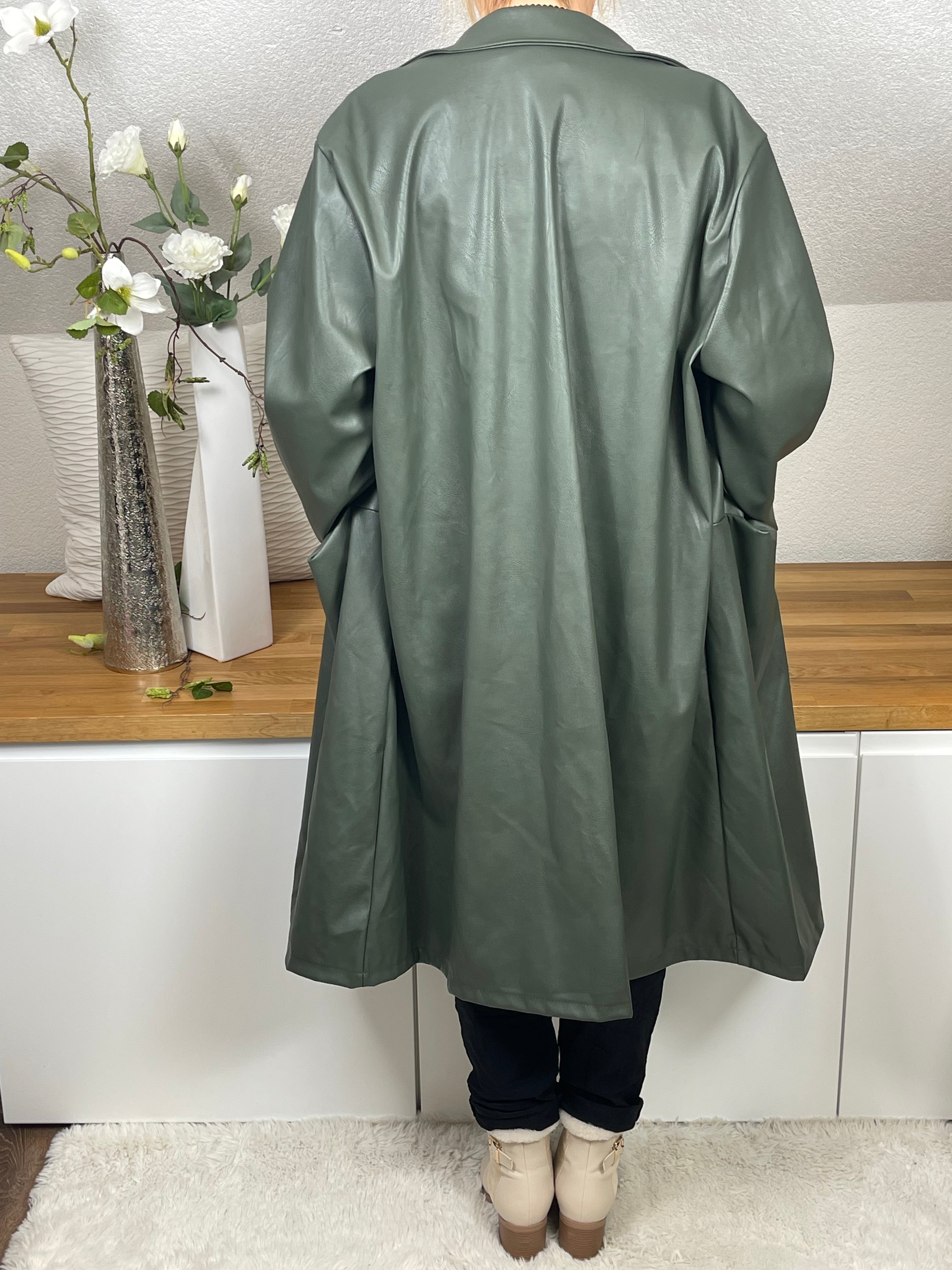 Eleganter Damen Lederimitat - Mantel Einheitsgrösse Gr. 42- 48 in 3 Farben