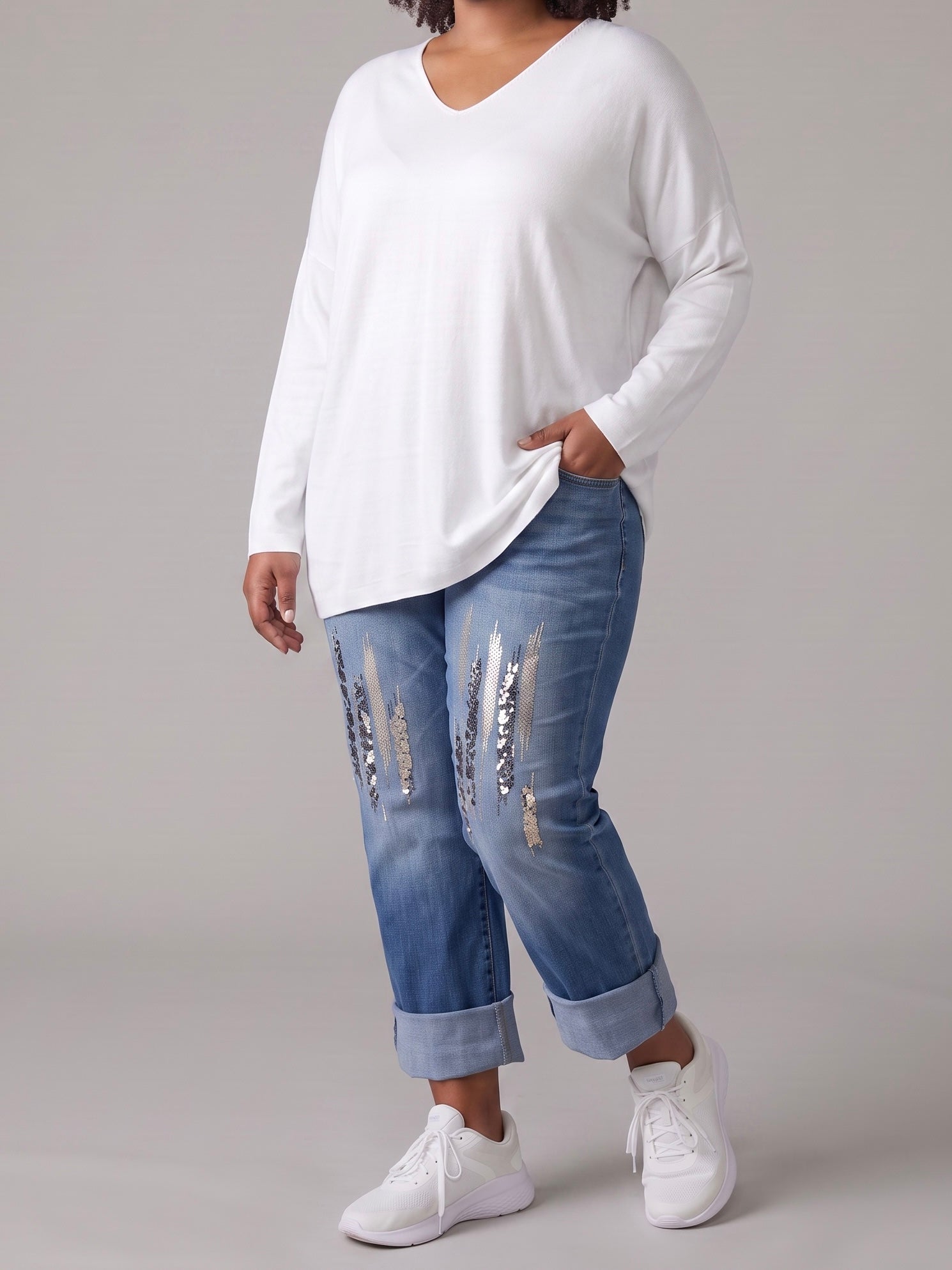 Filigraner V - Feinstrick - Pullover in wollweiß