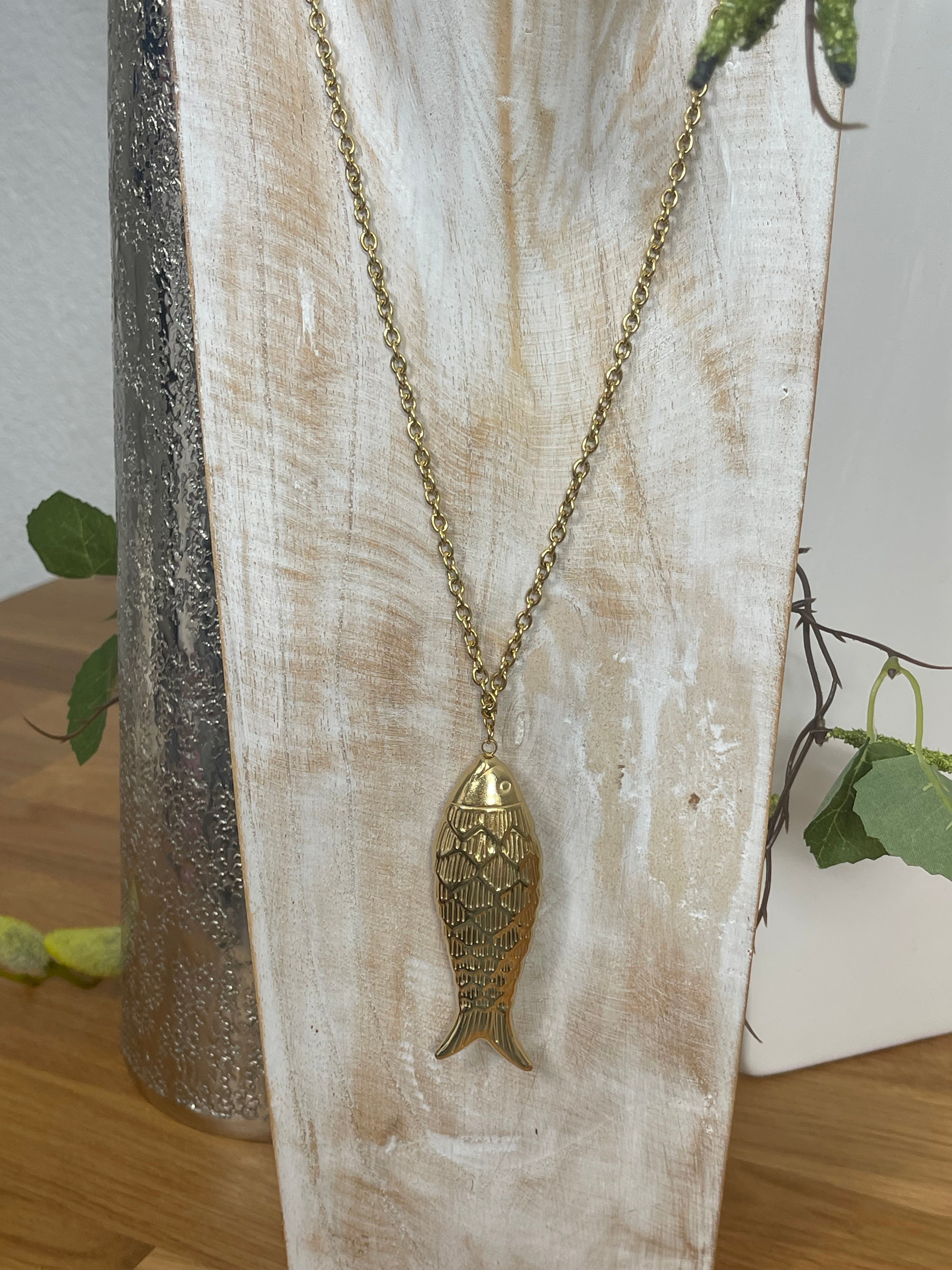 Elegante lange Edelstahl - Kette „Fisch“ in 2 Farben