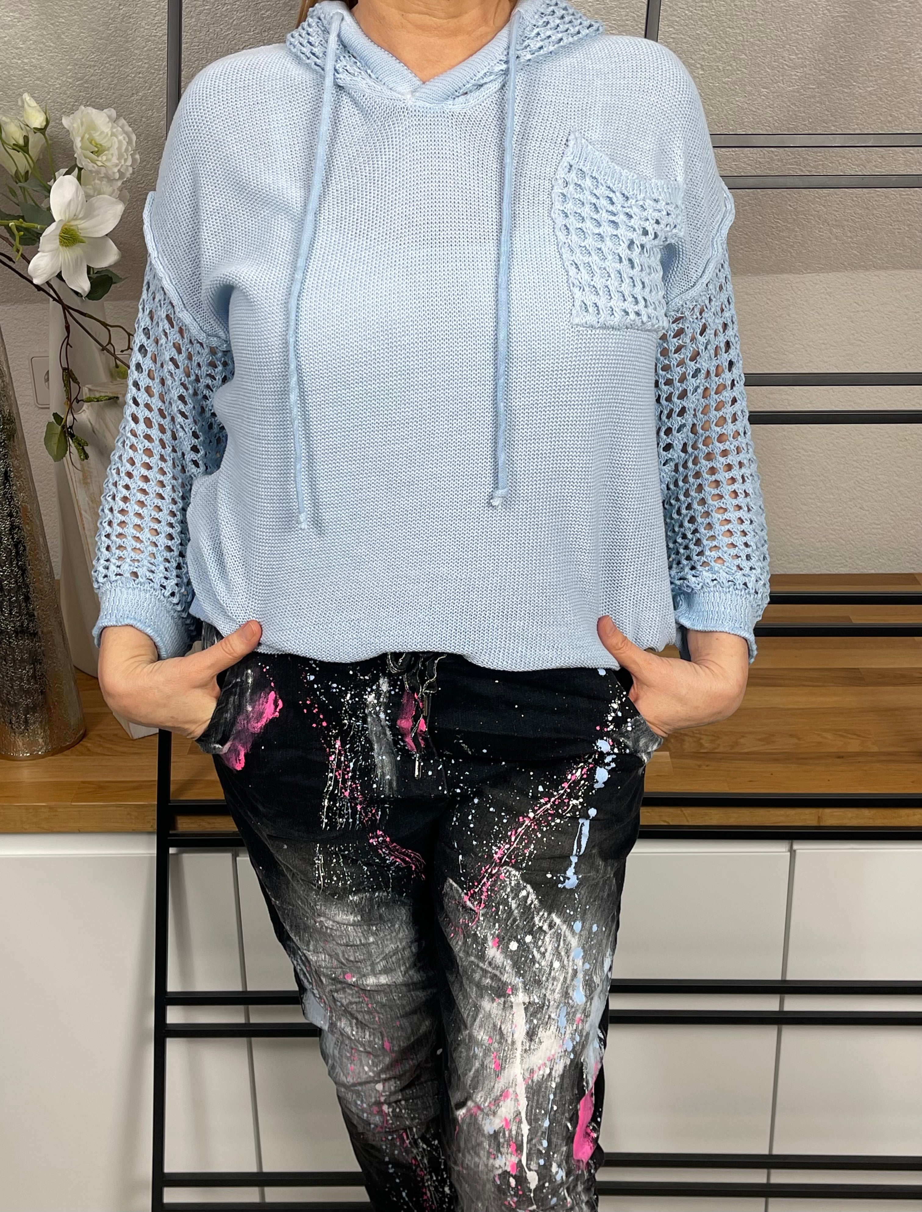 !!!!KEINE RETOURE MÖGLICH!!!! Damen - Hoodie mit Lochmuster Einheitsgrösse Gr. 38 - 46 in 4 Farben