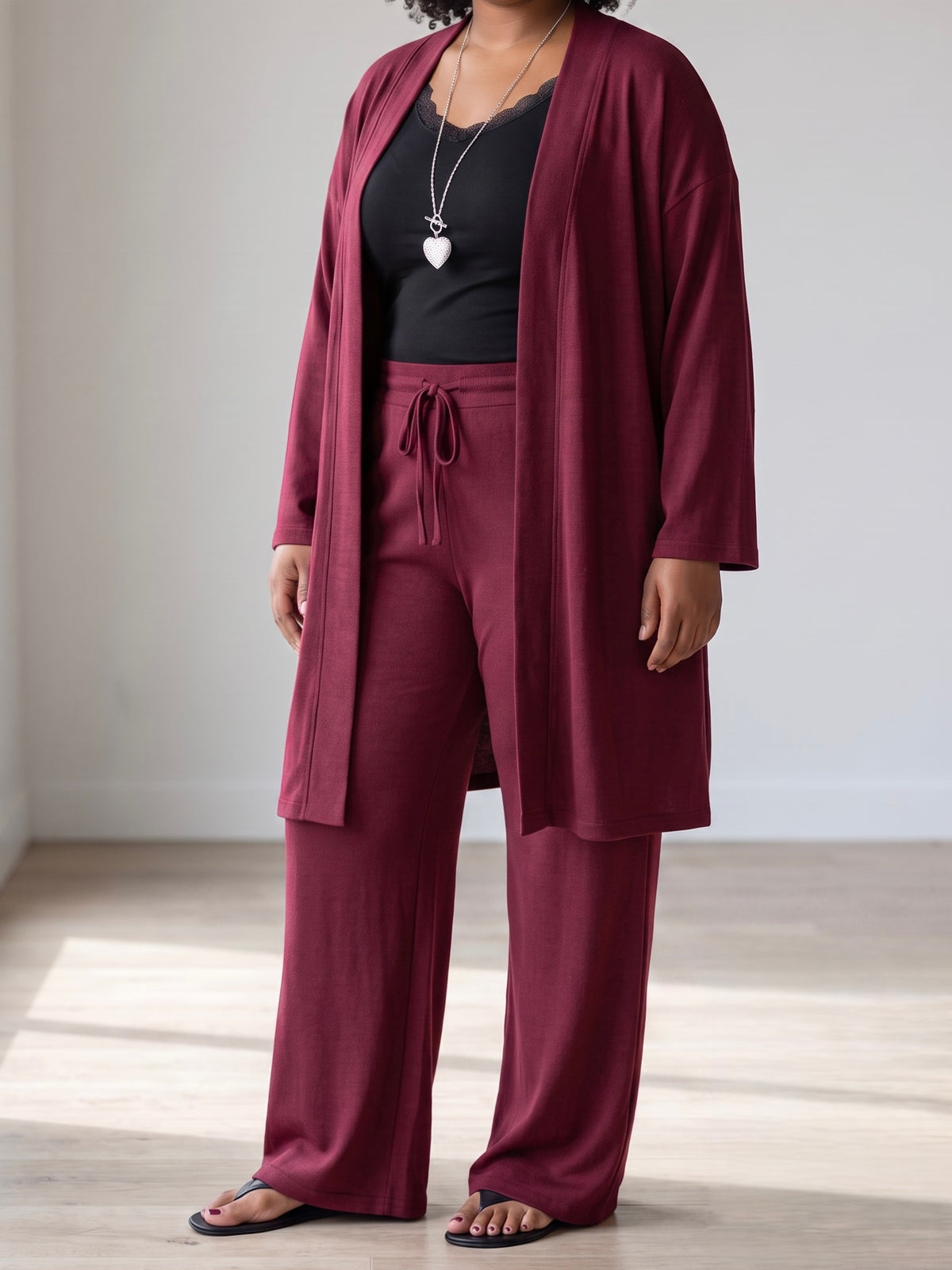 2 tlg. Feinstrick - Kombination - Hose mit elastischem Bund und Cardigan in 3 Farben