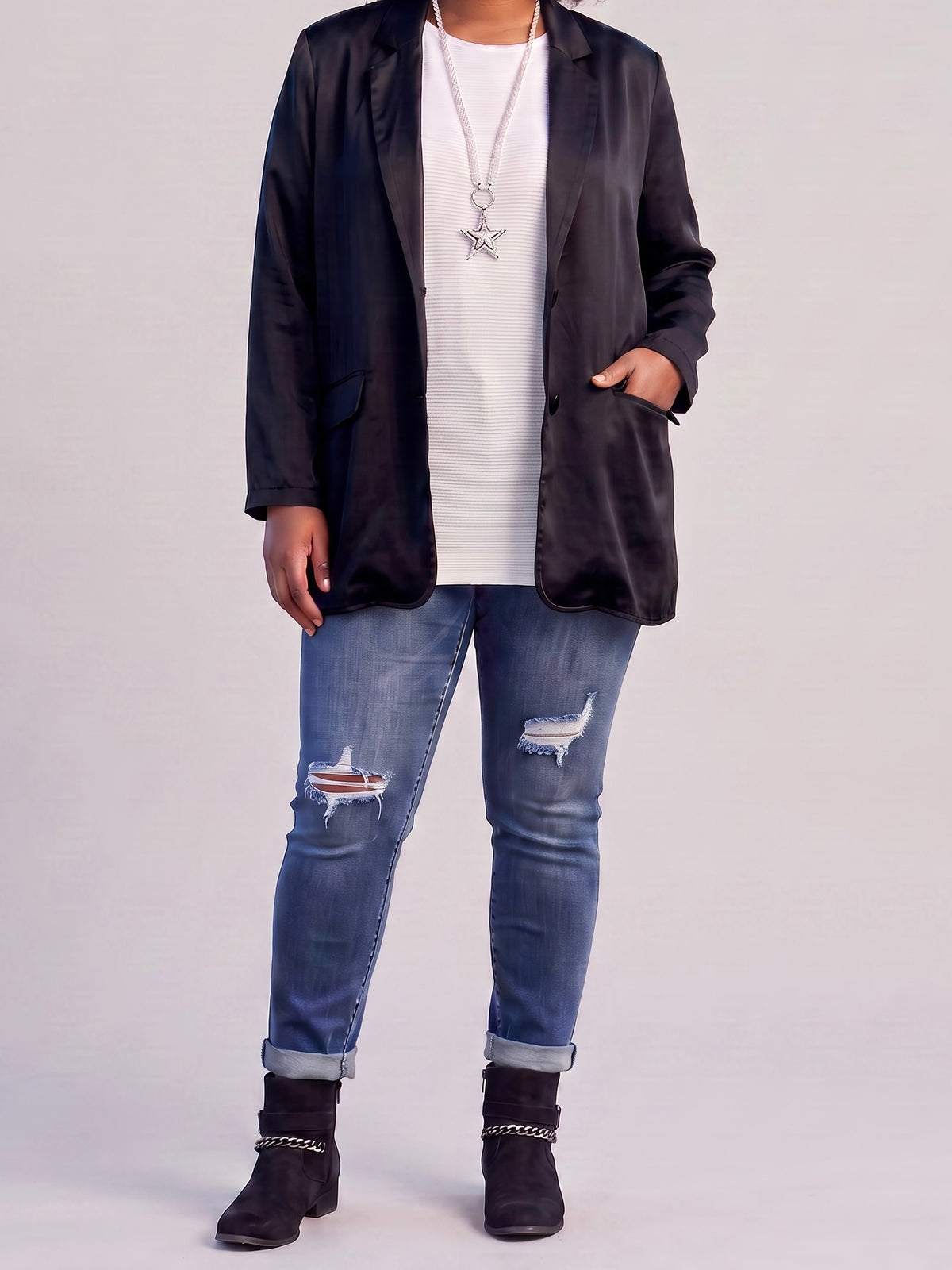 Hochwertiger Long - Blazer mit edlem Glanz „Esvivid“ in anthrazit