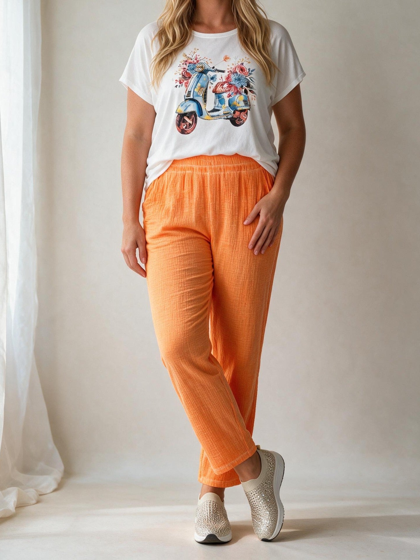 Musselin Hose mit elastischem Bund in 4 Farben