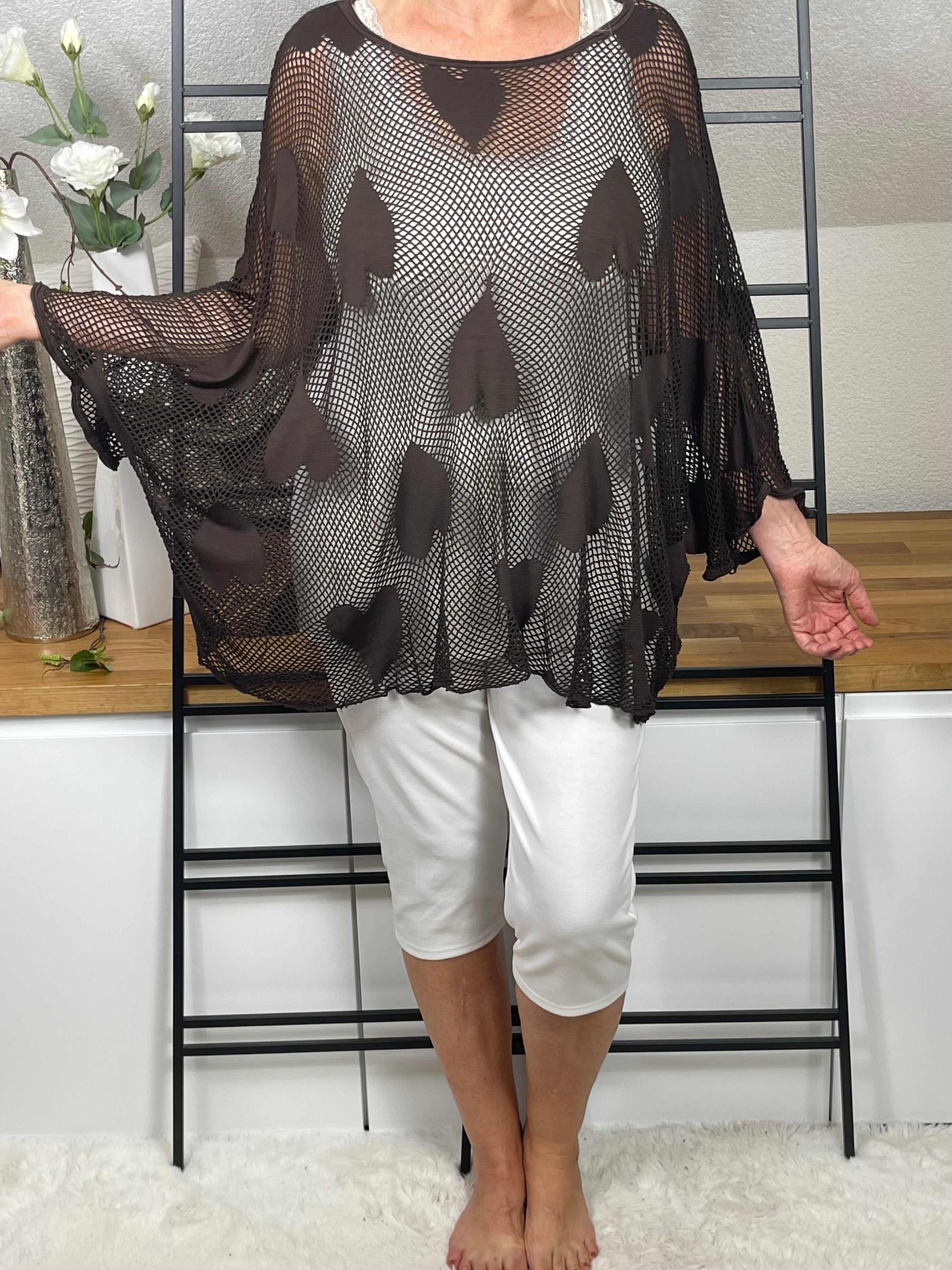 Damen Poncho - Pullover „Herzchen“  Einheitsgrösse Gr. 38 - 48 in 3 Farben