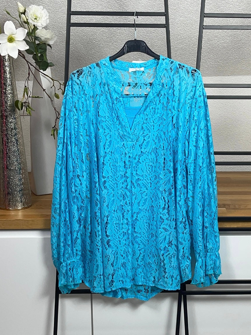 Elegante Damen Bluse mit Top und edler Spitze Einheitsgröße Gr. 42 - 48 in 2 Farben