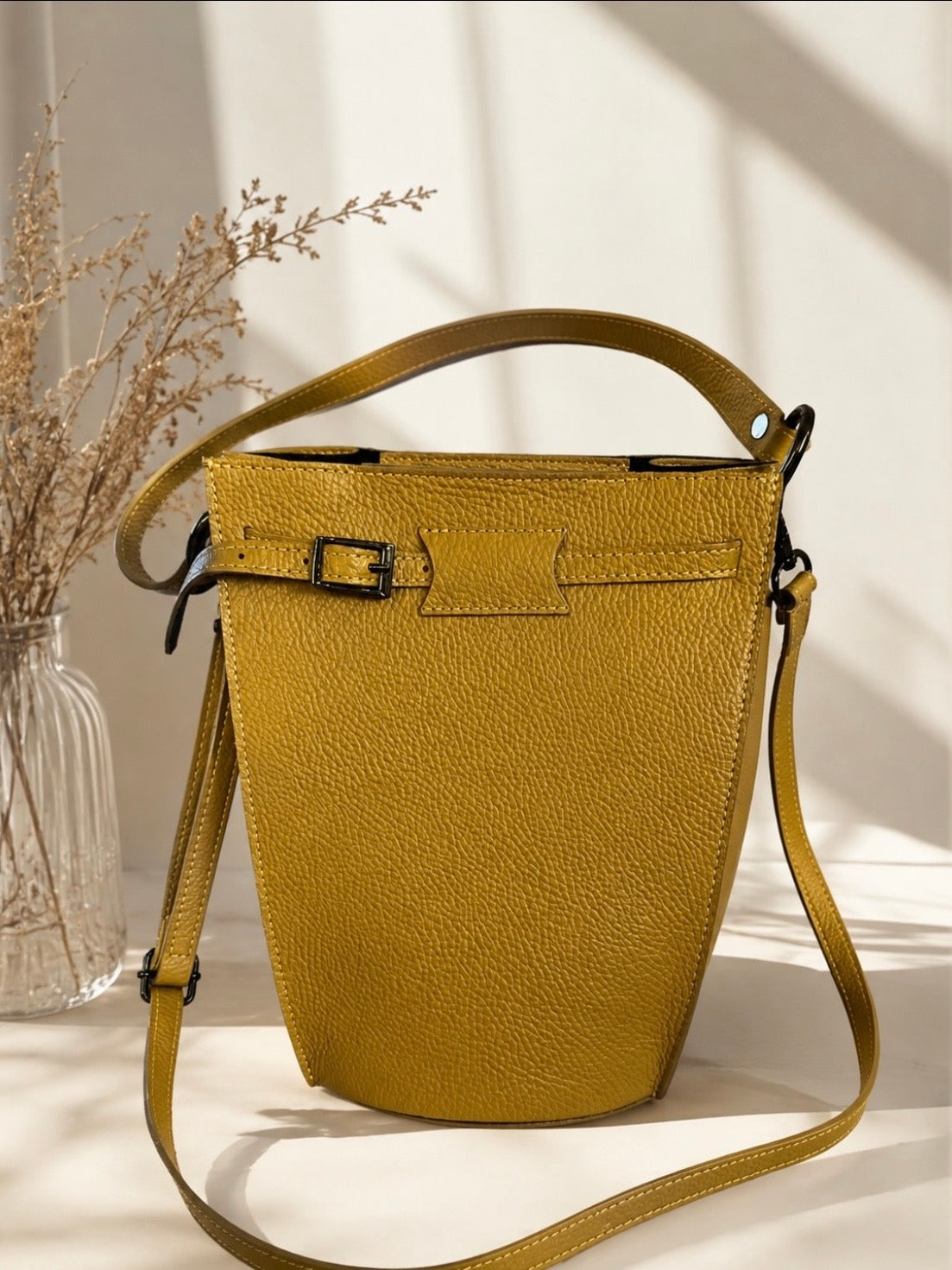 Echtleder Schulter - Tasche in gelb