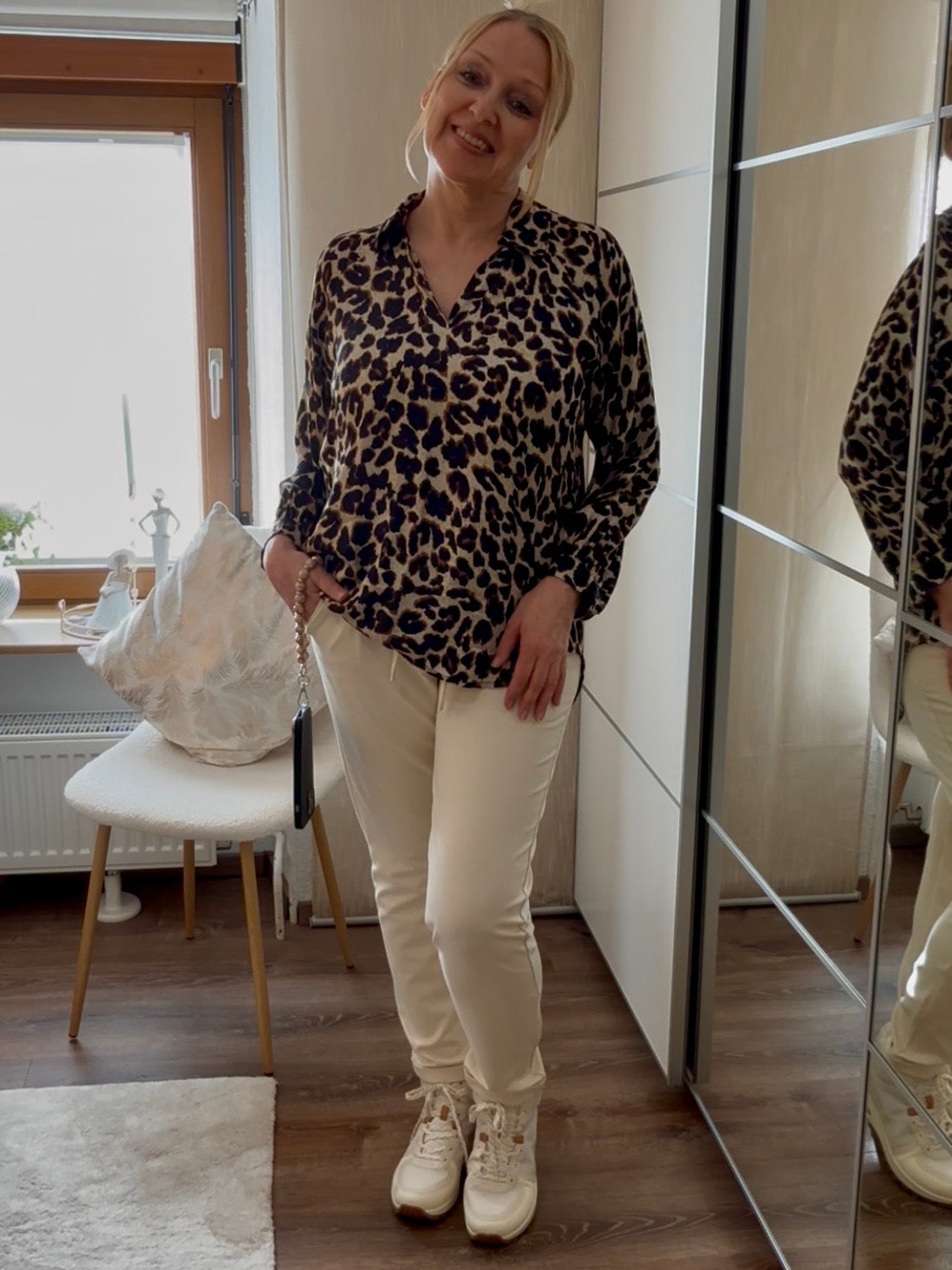 Hochwertiges Blusenshirt mit Seide und „Animal Print“ Einheitsgröße Gr. 38 - 42 in Natur - braun - schwarz