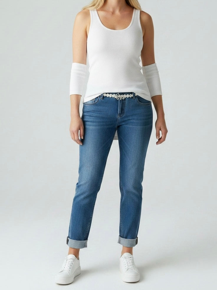 Jeans mit elegantem „Perlengürtel“ Gr. 38 - 48 in blau