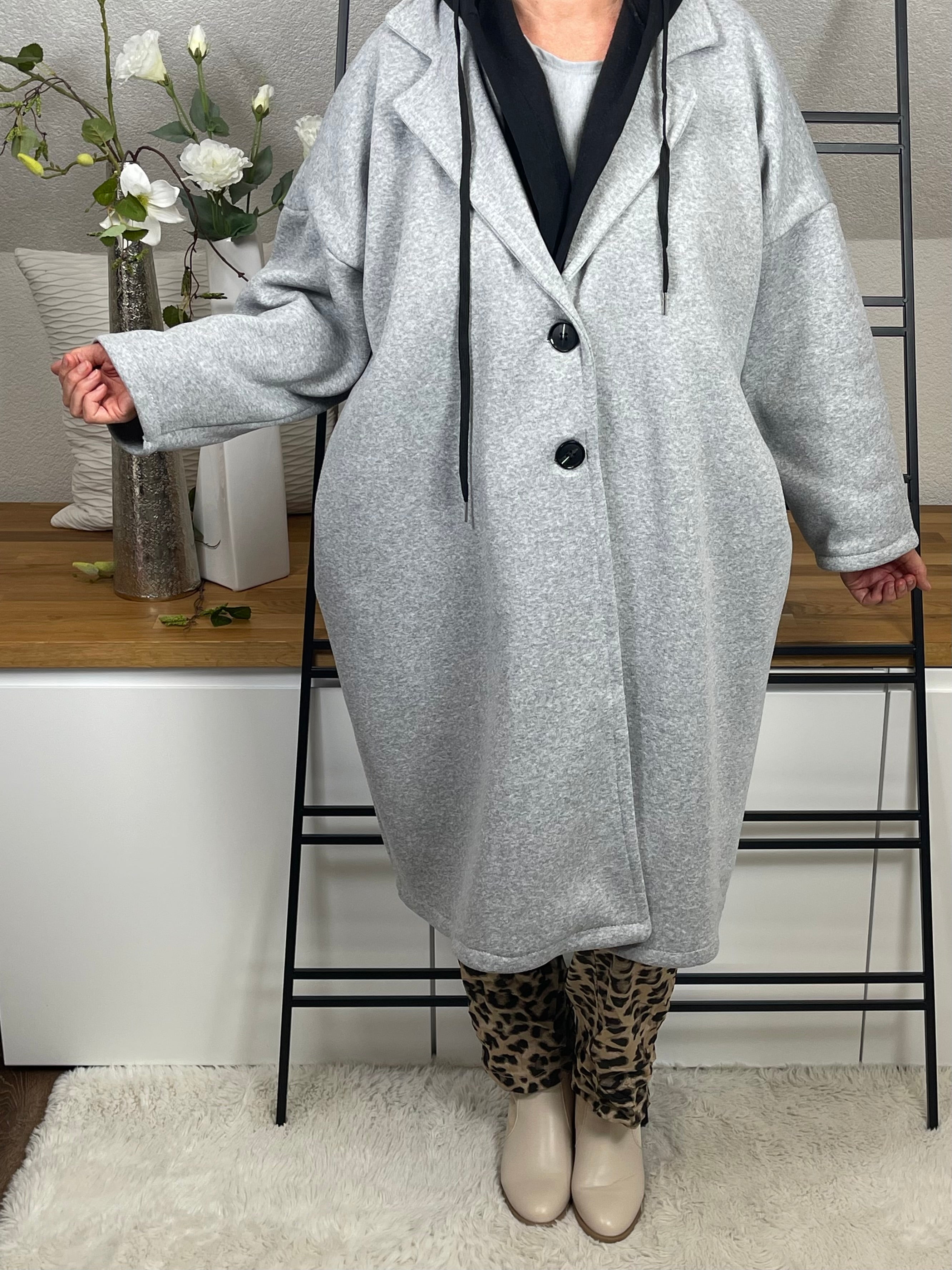 Damen Mantel mit Kapuze Einheitsgröße 44 - 52/54 in 2 Farben