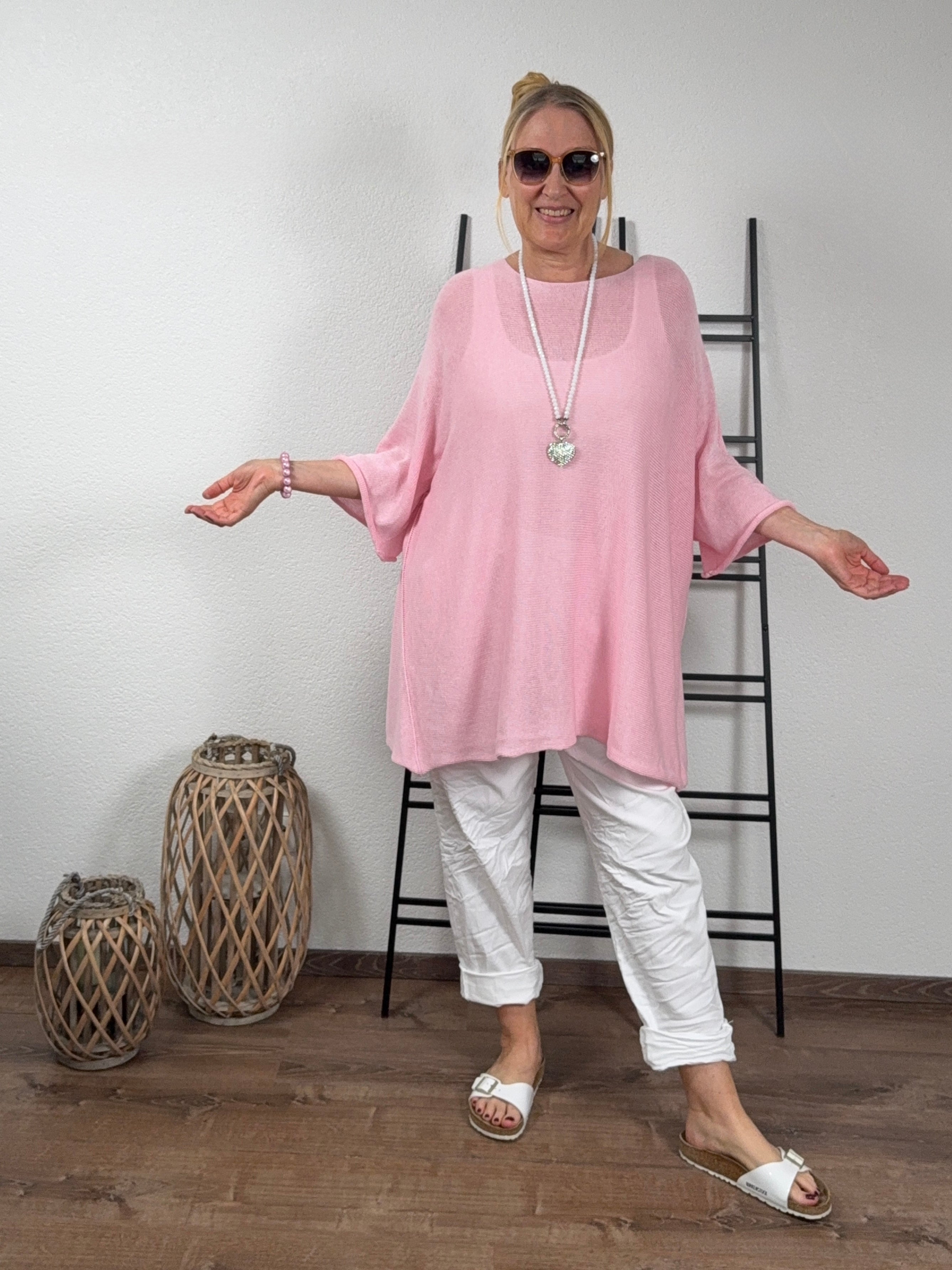 Weiter super leichter Feinstrick Pullover mit 3/4 Arm Einheitsgröße Gr. 44 - 56 in 8 Farben