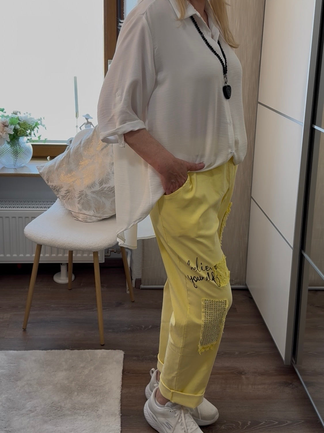 Longbluse mit 3/4 Arm in weiß