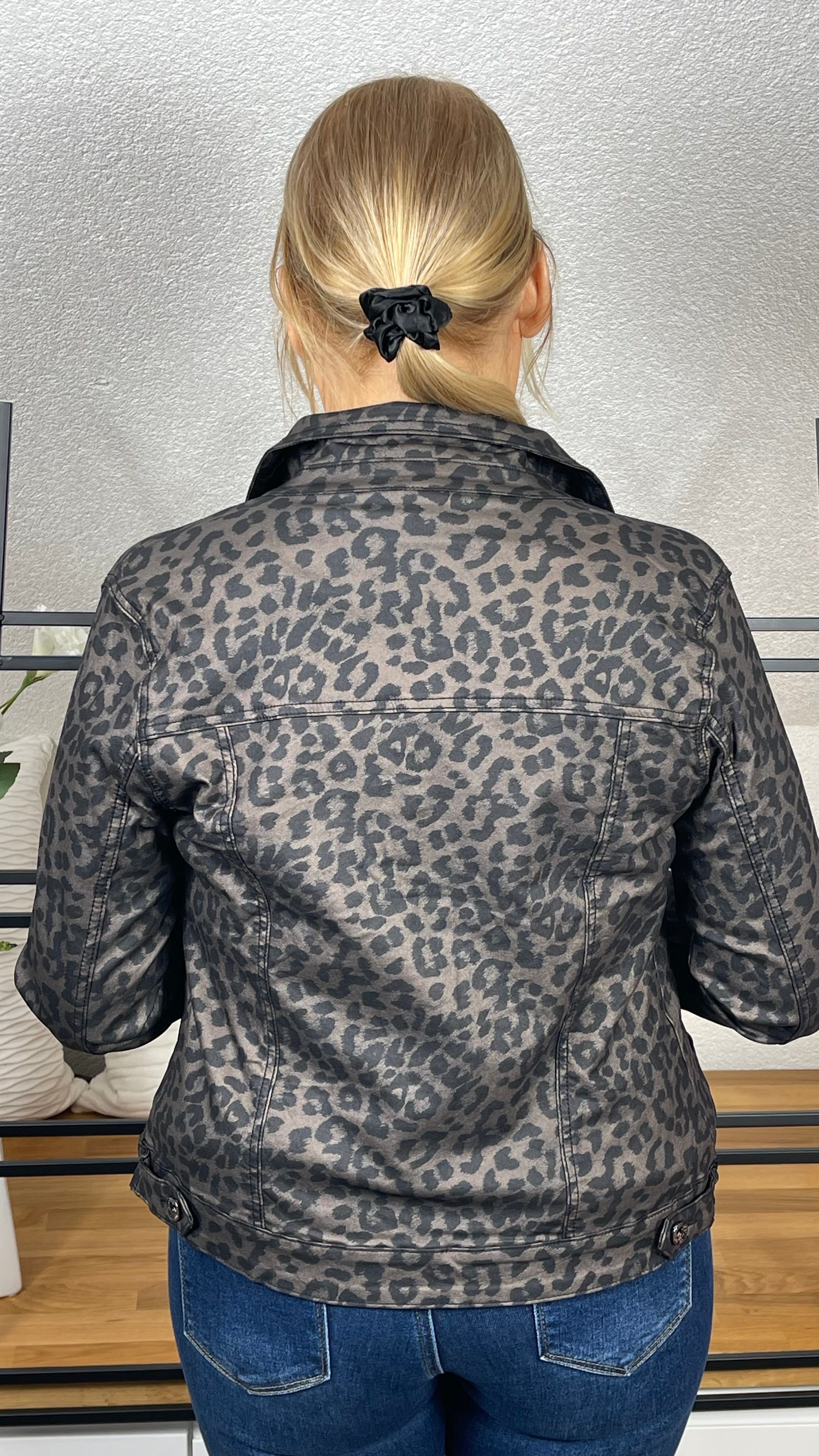 Elegante Hochwertige Damen Kunstleder - Jacke „Animal Print“ Gr. 36 - 44 in taupe - anthrazit - schwarz